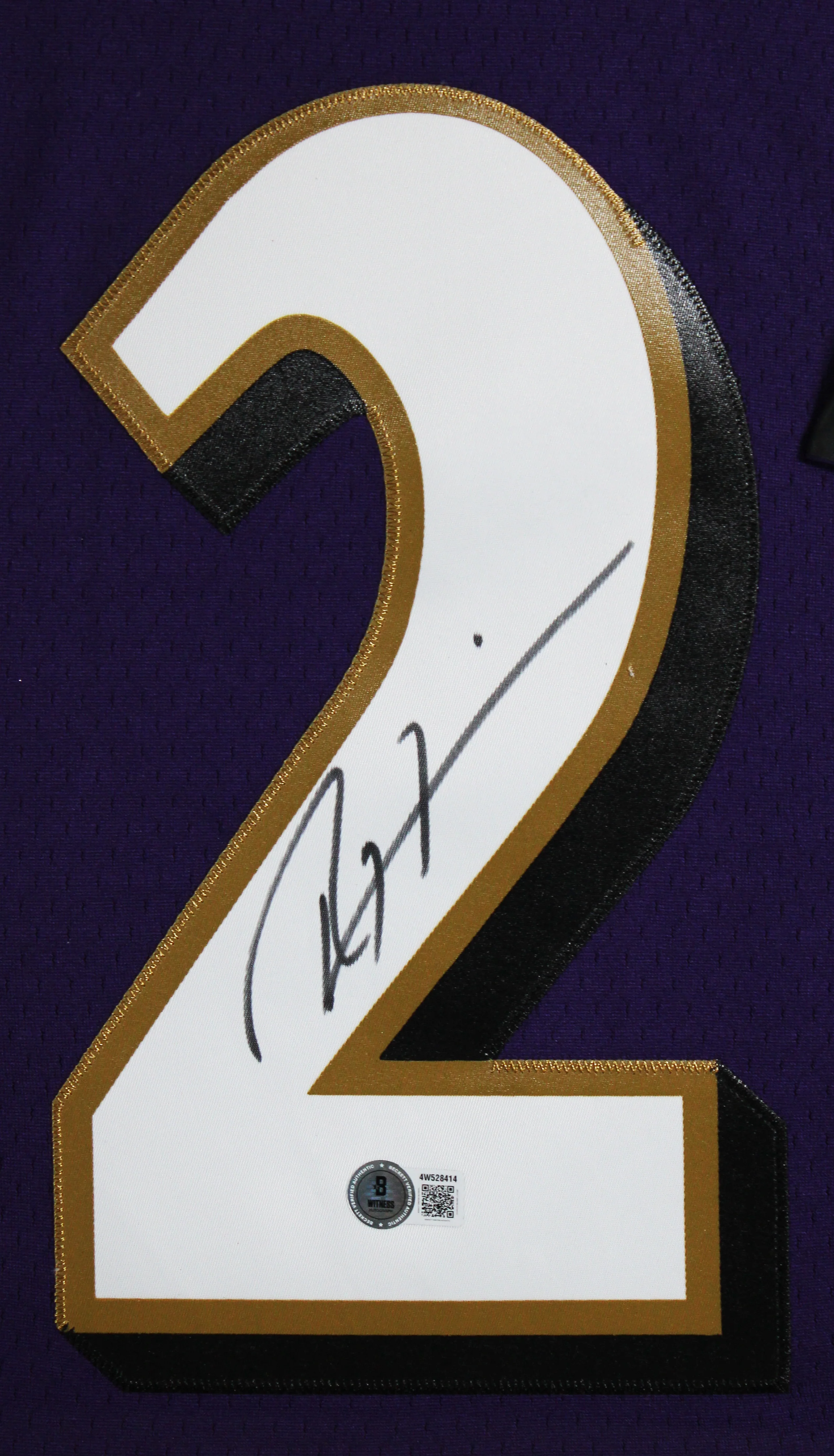 Ravens Ray Lewis Signed Purple Mitchell & Ness Framed Jersey BAS Witnessed - Image 3