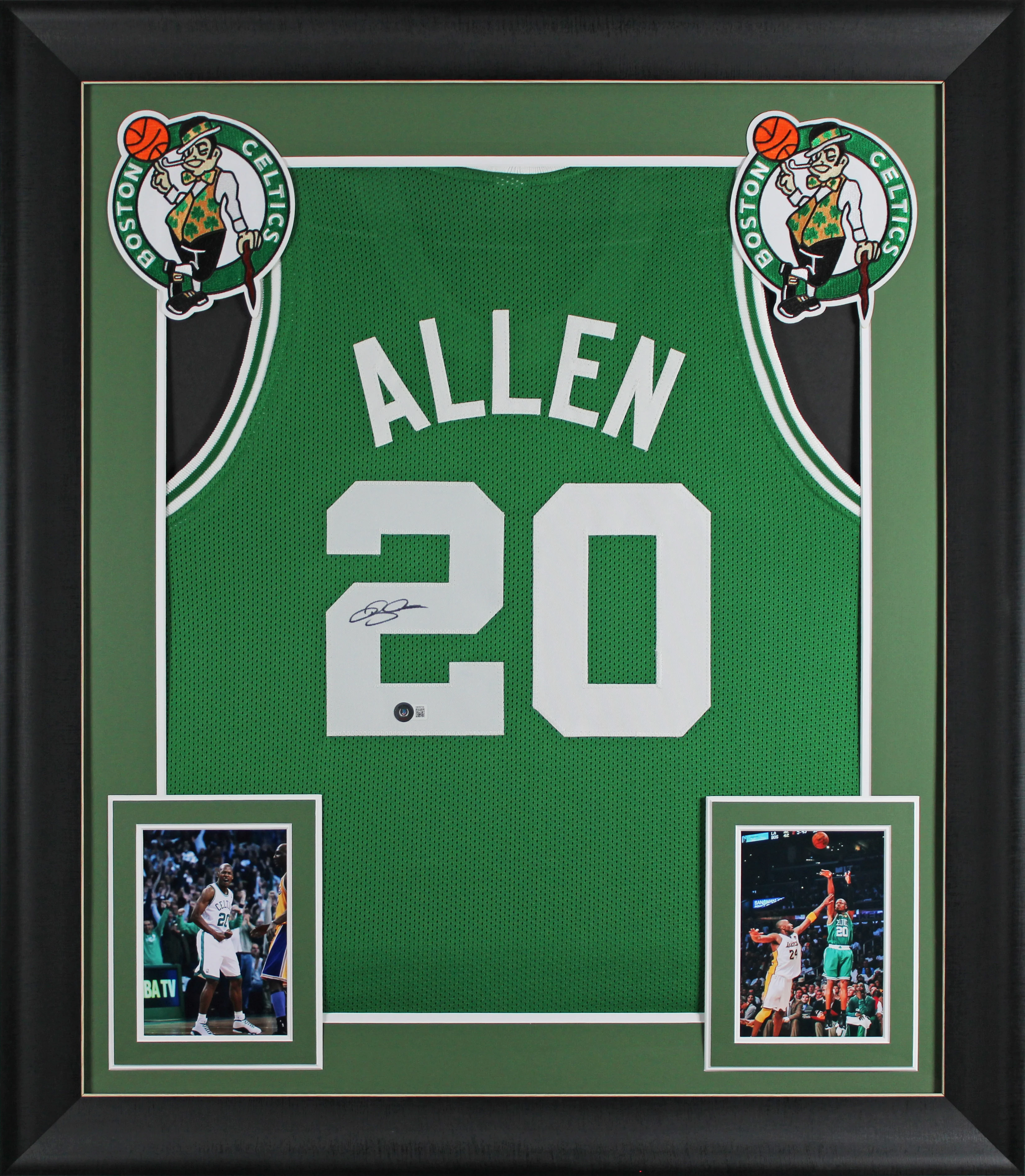 Ray Allen Authentic Signed Green Pro Style Framed Jersey BAS Witnessed - Image 2