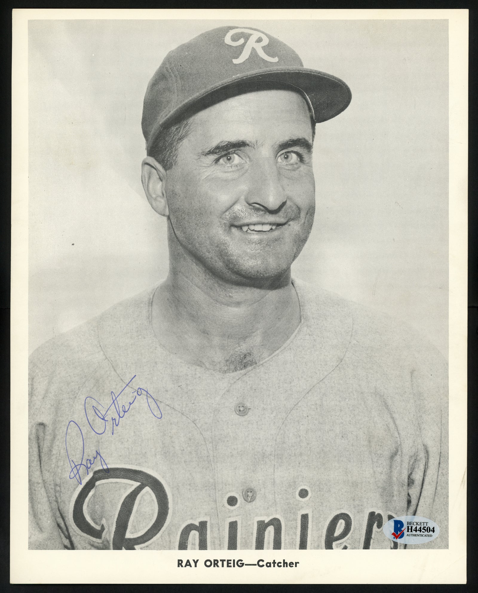 Ray Orteig Autographed 1956-59 Seattle Rainiers Popcorn 8x10 Premium Card 1956-59 Seattle Rainiers Beckett BAS #H44504