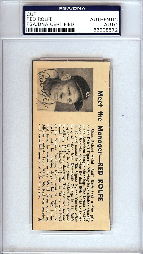 Red Rolfe Autographed 2x4.5 Newspaper Page Photo New York Yankees, Detroit Tigers PSA/DNA #83908572