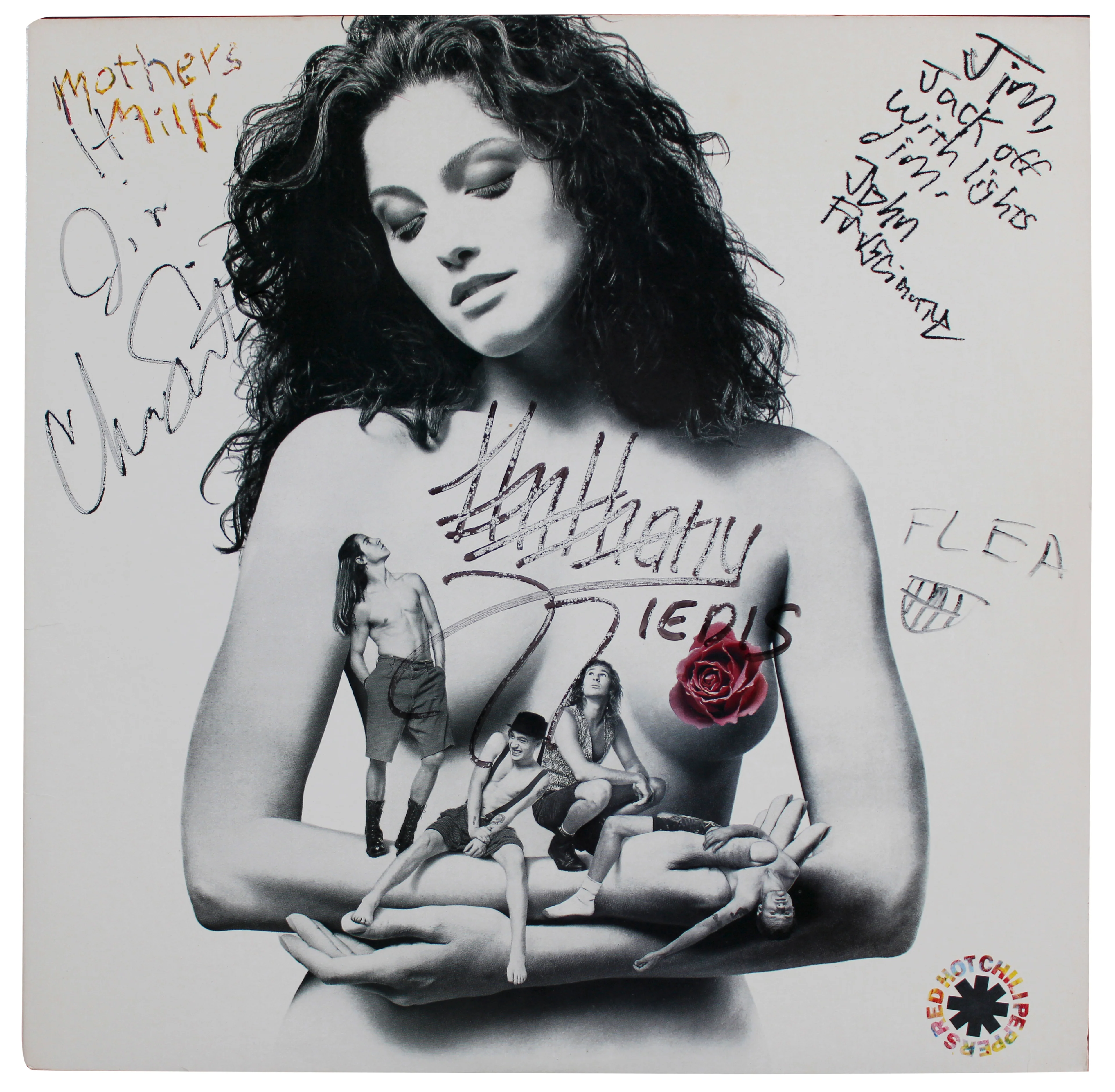 RHCP (4) Kiedis, Flea, Smith, & Frusciante Signed Mother's Milk Album Cover BAS