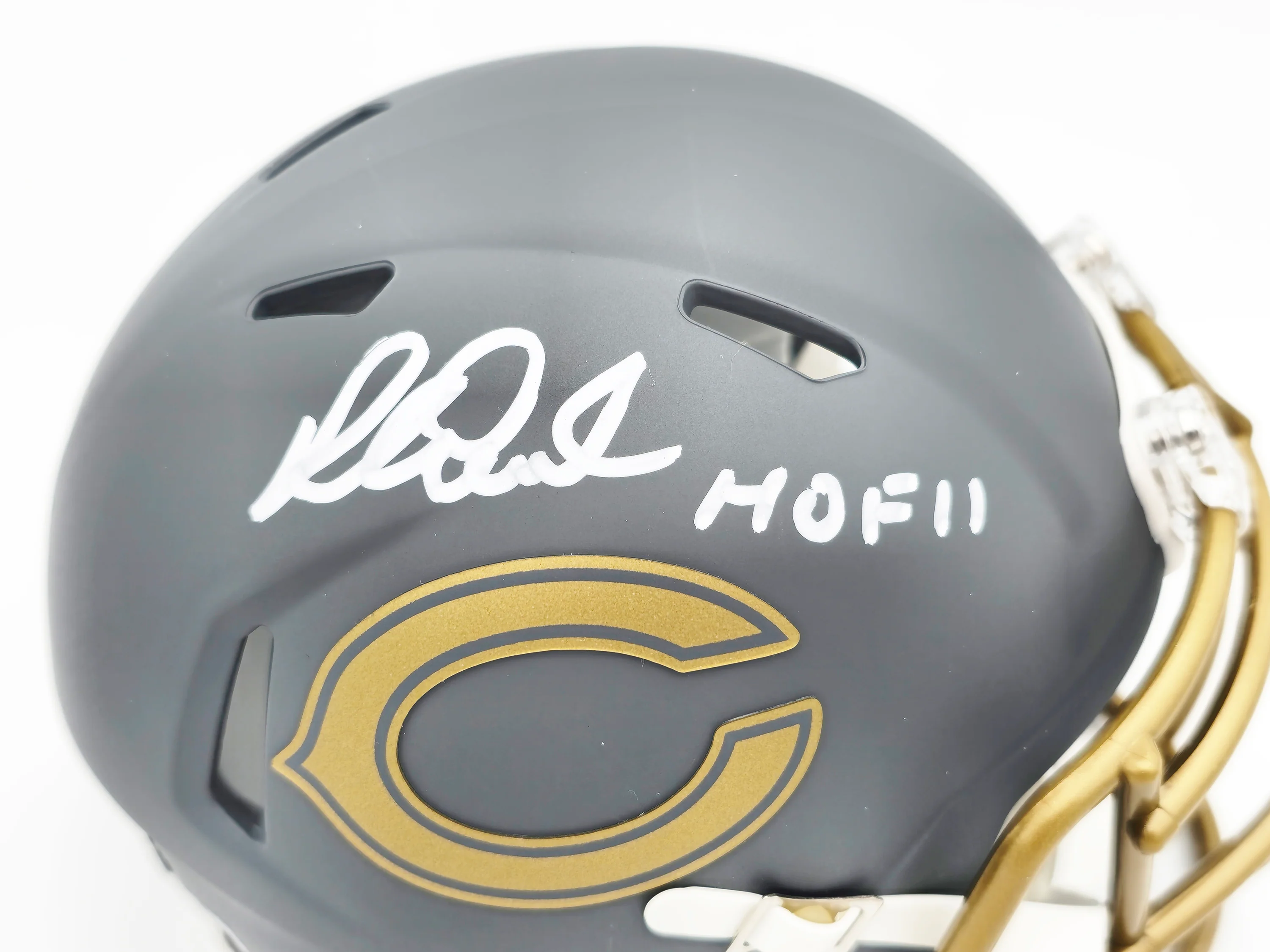 Richard Dent Autographed Chicago Bears Slate Gray Speed Mini Helmet "HOF 11" Beckett BAS Witness Stock #230268 - Image 2