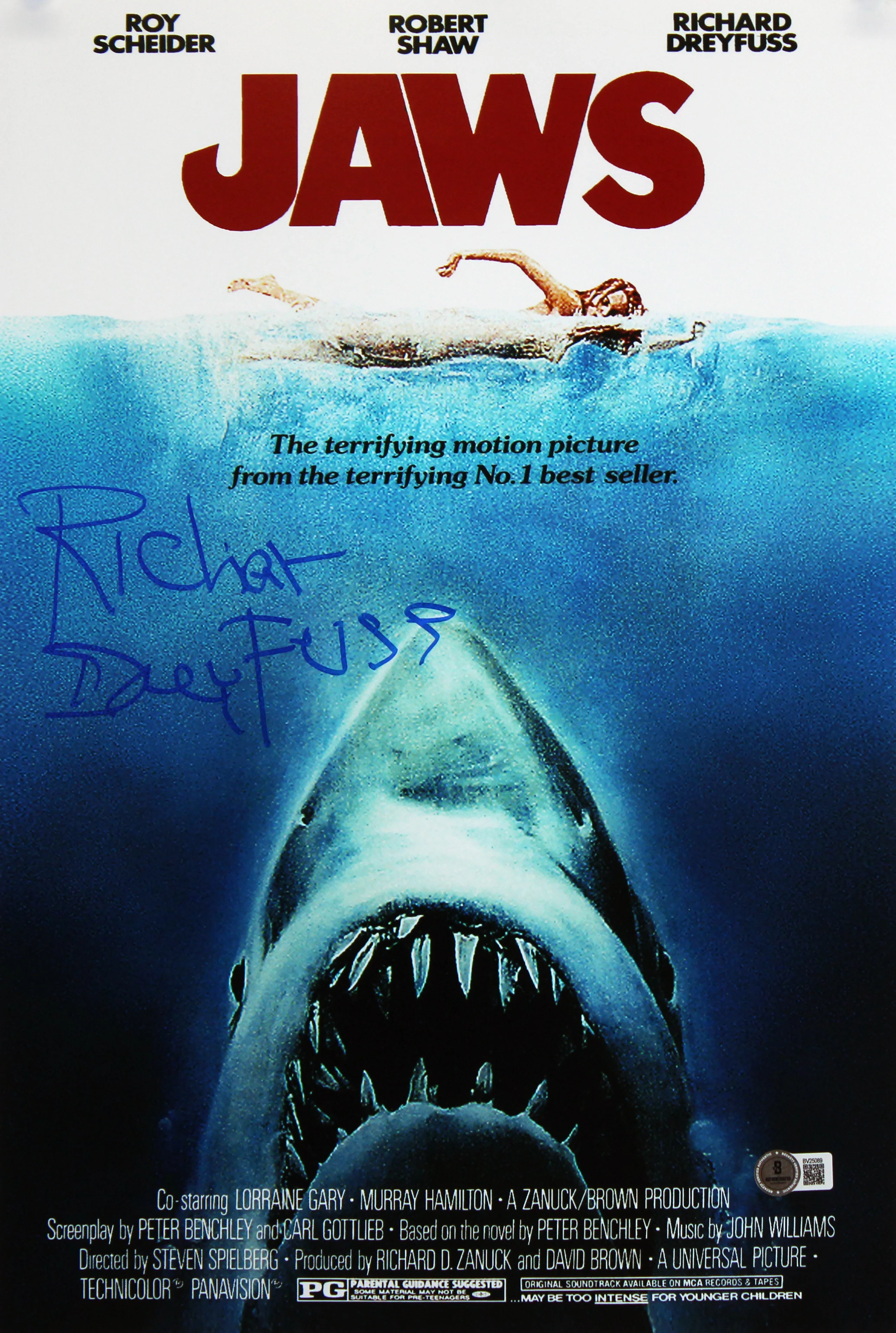 Richard Dreyfuss Jaws Signed 12x18 Mini Movie Poster Photo BAS #BV25089