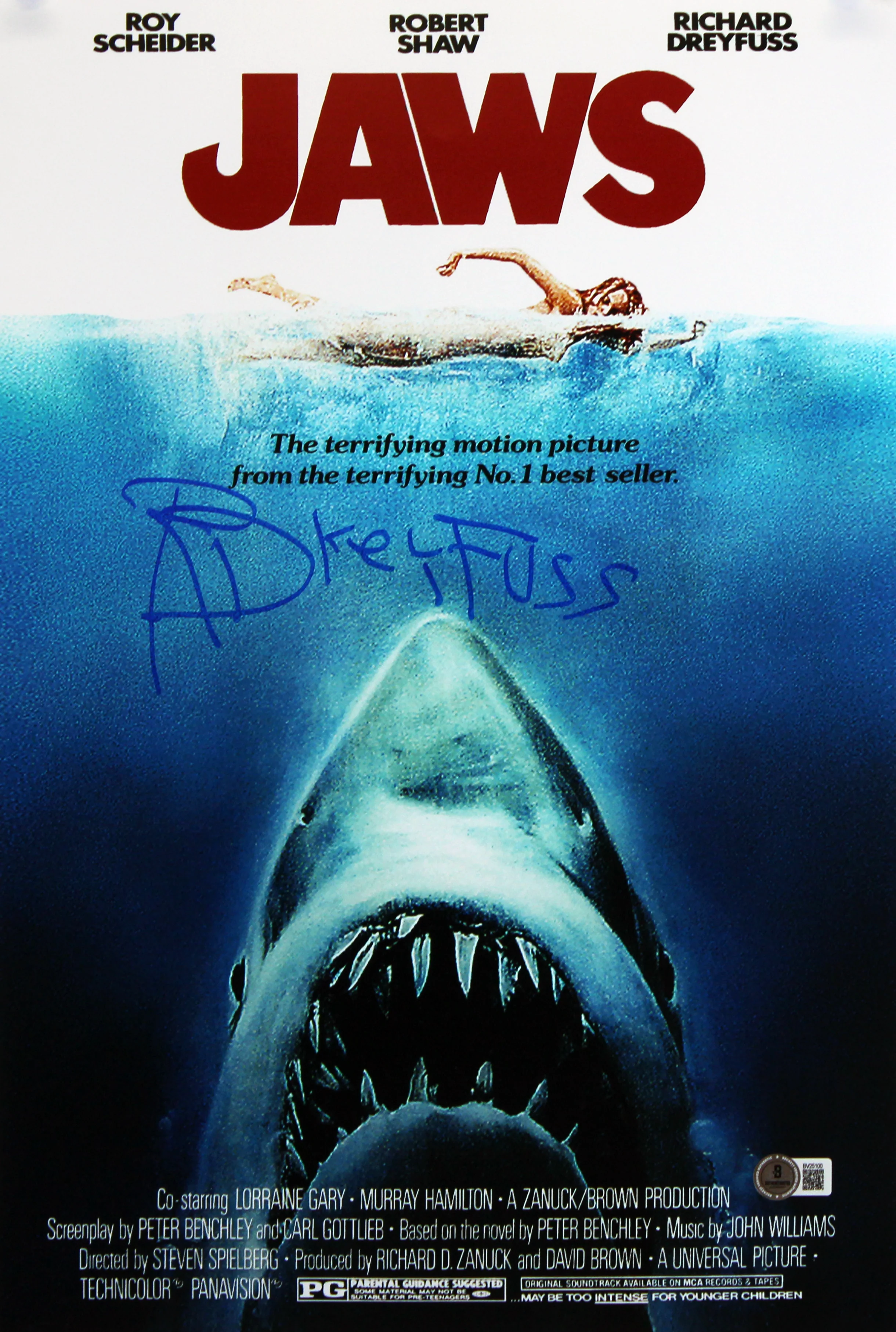 Richard Dreyfuss Jaws Signed 12x18 Mini Movie Poster Photo BAS #BV25100