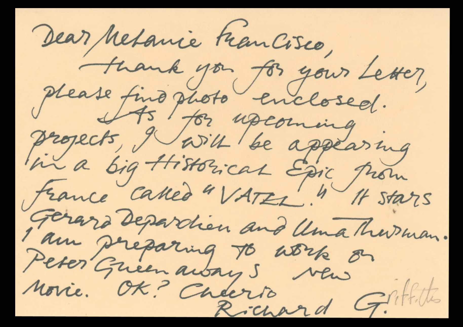 Richard Griffiths Harry Potter Signed Handwritten Note on 4x6 Index Card BAS - Image 2