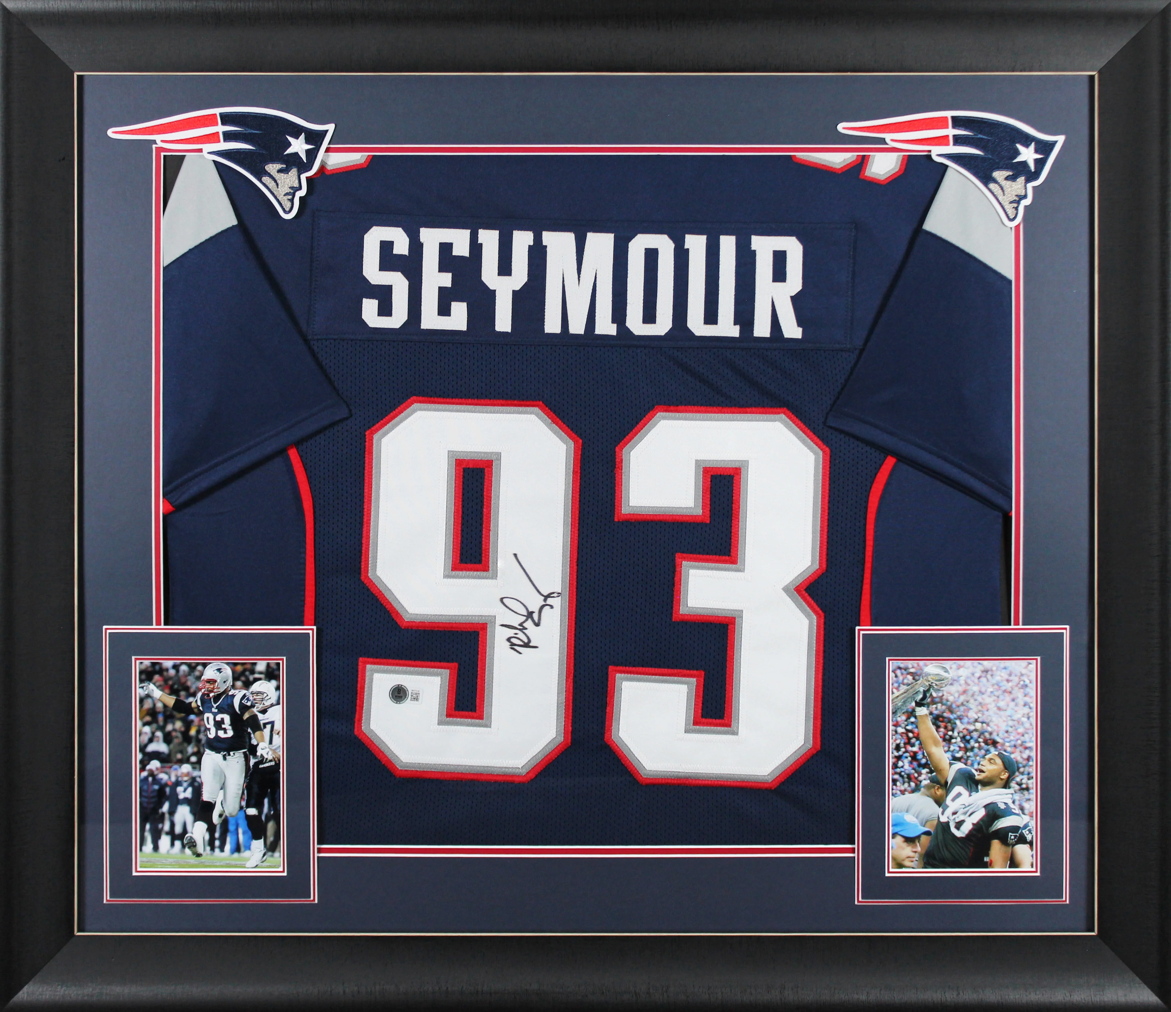 Richard Seymour Authentic Signed Navy Pro Style Framed Jersey BAS Witnessed 2 - Image 2