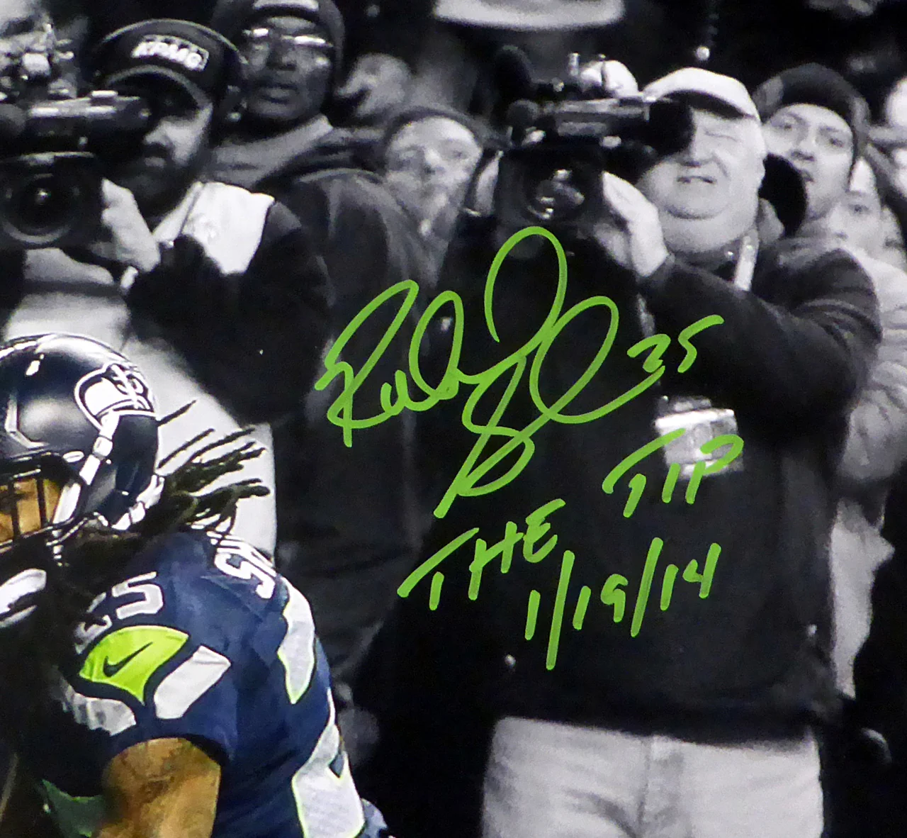 Richard Sherman & Malcolm Smith Autographed 16x20 Photo Seattle Seahawks "The Tip 1/19/14" RS Holo & MCS Holo Stock #85973 - Image 2