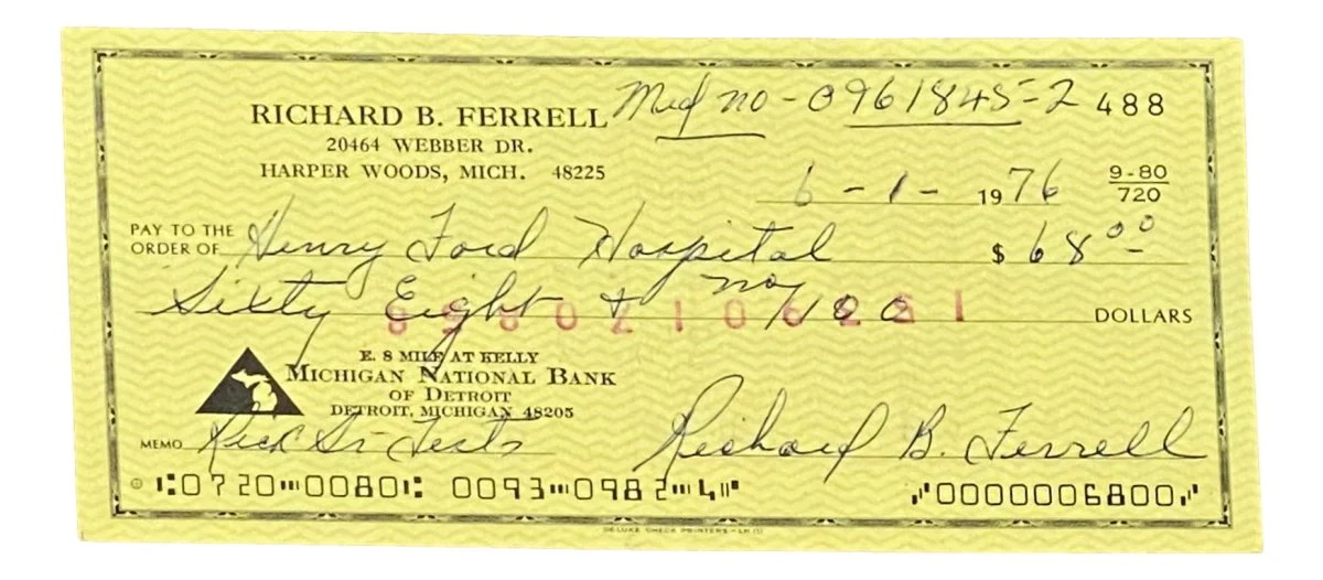 Rick Ferrell Boston Red Sox Signed Bank Check #488 BAS - Image 4