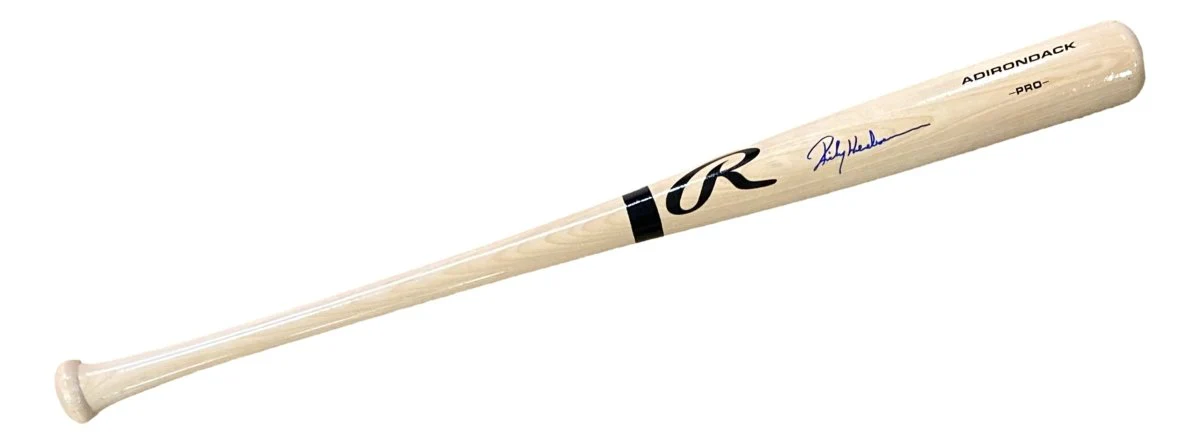 Rickey Henderson A's Signed Tan Rawlings Adirondack Baseball Bat BAS ITP - Image 6