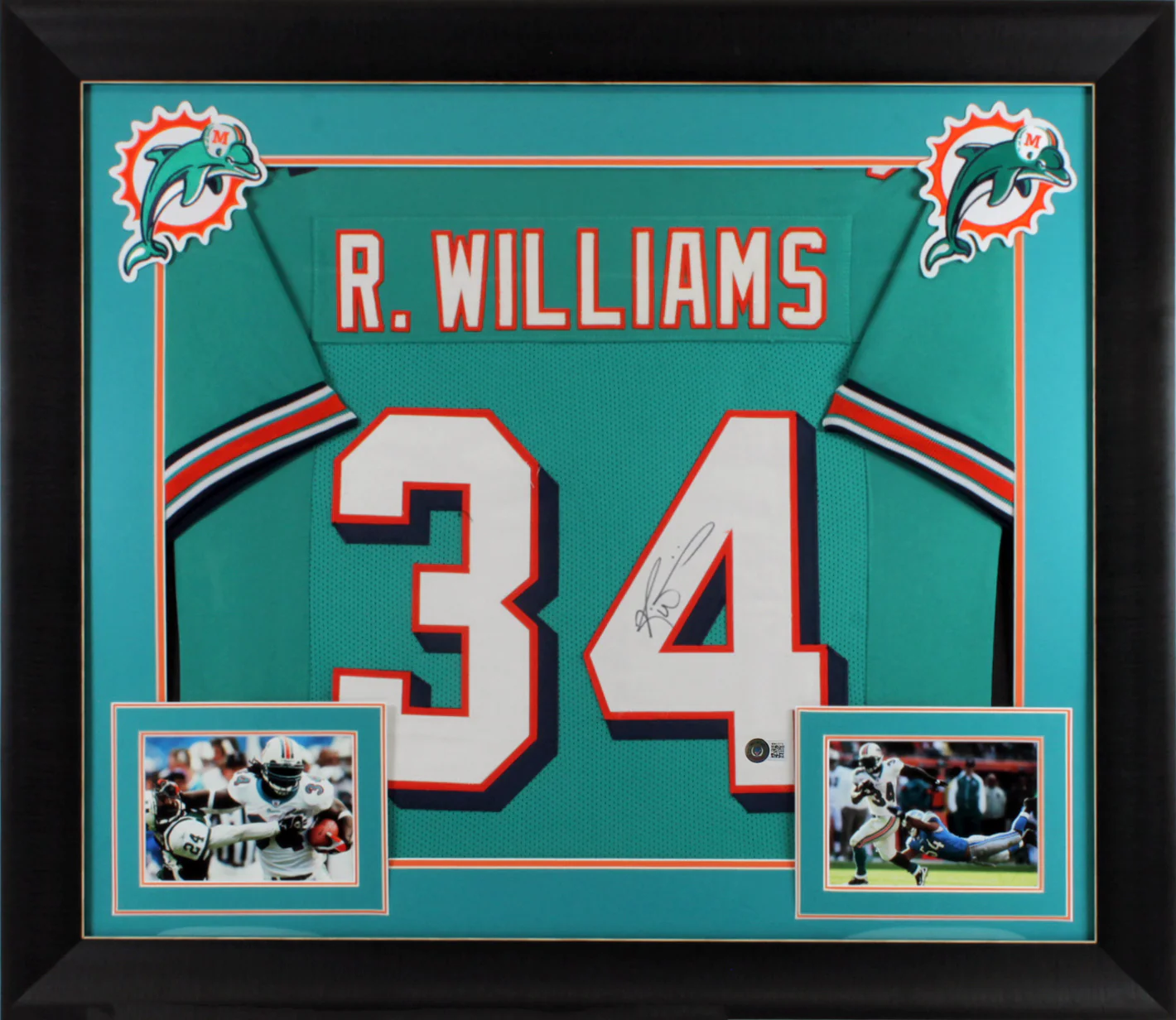 Ricky Williams Authentic Signed Teal Pro Style Framed Jersey BAS Witnessed - Image 2