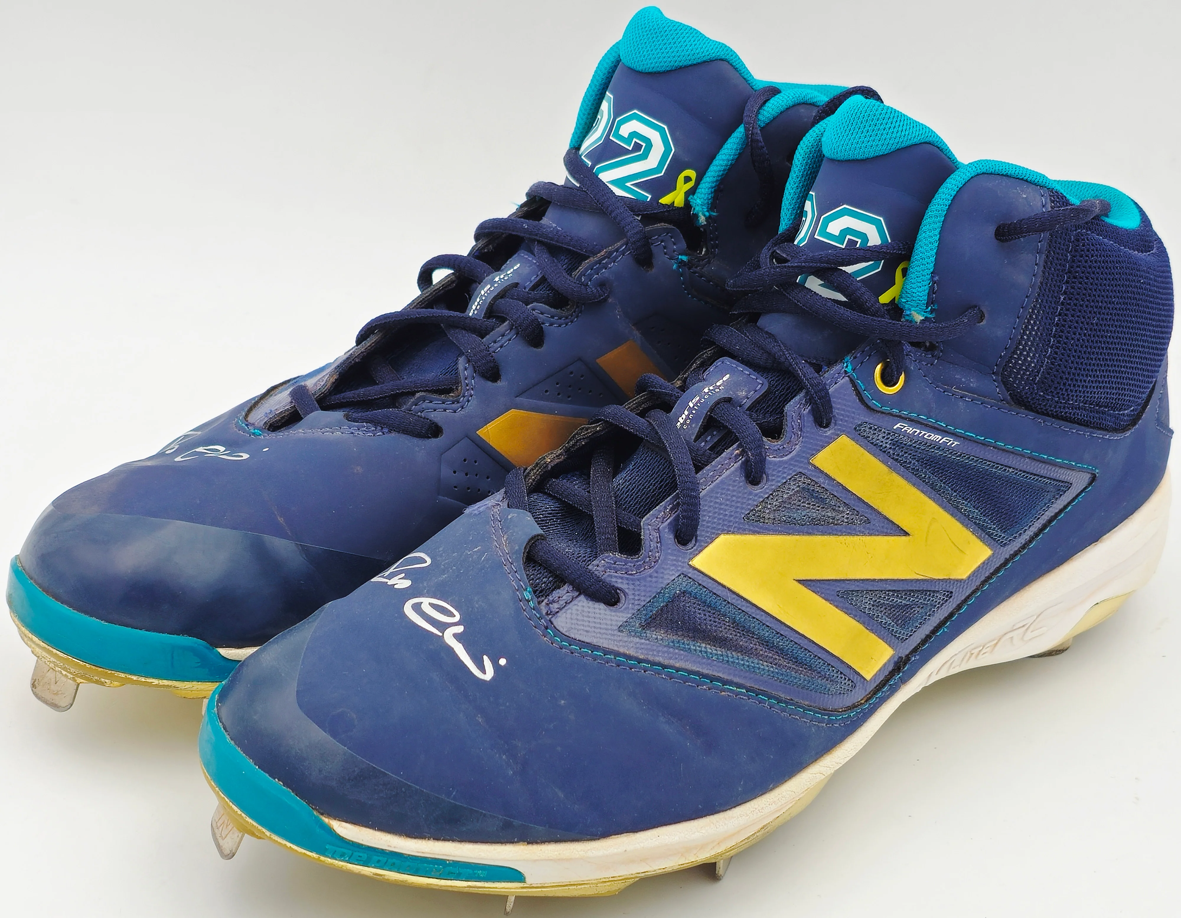 Robinson Cano Autographed Pair of Game Used Blue, Gold & Teal New Balance Revlite Cleats Seattle Mariners PSA/DNA #7A96537 & 7A96538 - Image 3