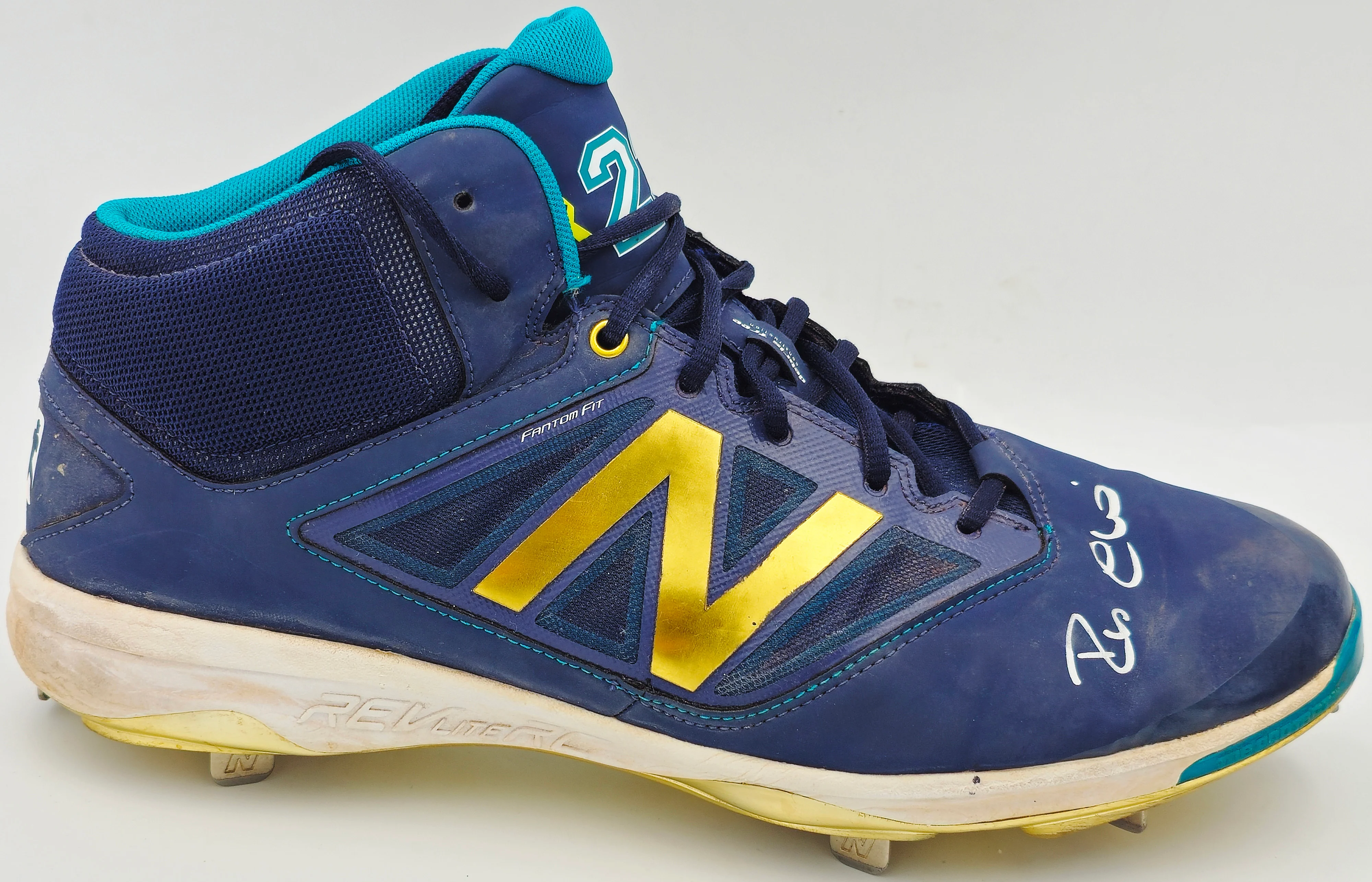 Robinson Cano Autographed Pair of Game Used Blue, Gold & Teal New Balance Revlite Cleats Seattle Mariners PSA/DNA #7A96537 & 7A96538 - Image 5