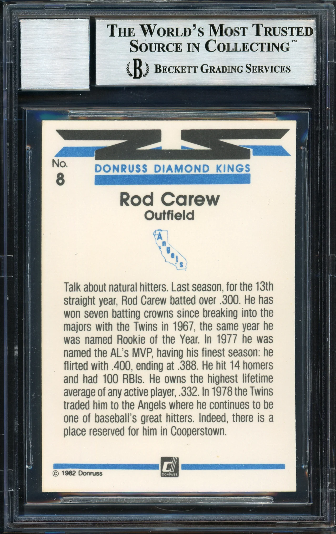 Rod Carew Autographed 1982 Donruss Diamond Kings Card #8 California Angels Auto Grade 10 Beckett BAS Stock #186050 - Image 2