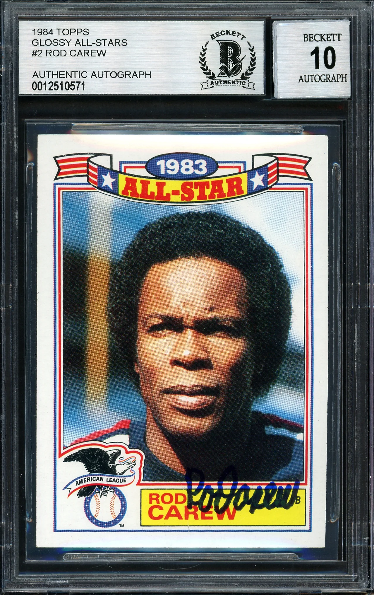Rod Carew Autographed 1984 Topps All Star Set Card #2 California Angels Auto Grade 10 Beckett BAS #12510571