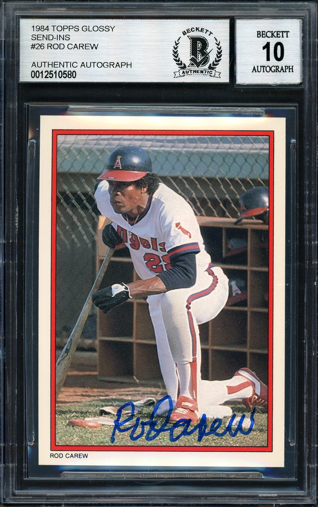 Rod Carew Autographed 1984 Topps All Star Set Card #26 California Angels Auto Grade 10 Beckett BAS #12510580