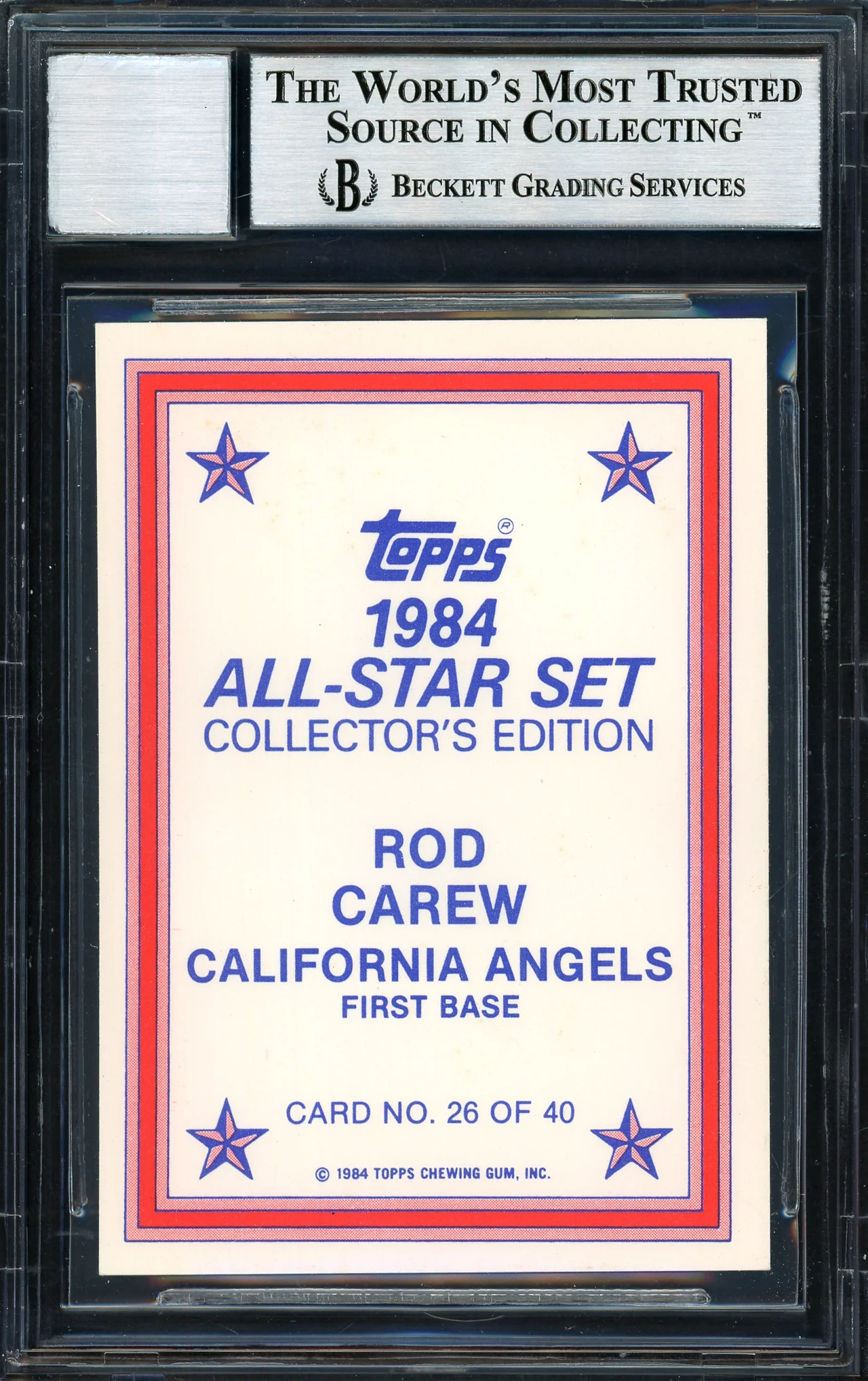 Rod Carew Autographed 1984 Topps All Star Set Card #26 California Angels Auto Grade 10 Beckett BAS #12510580 - Image 2
