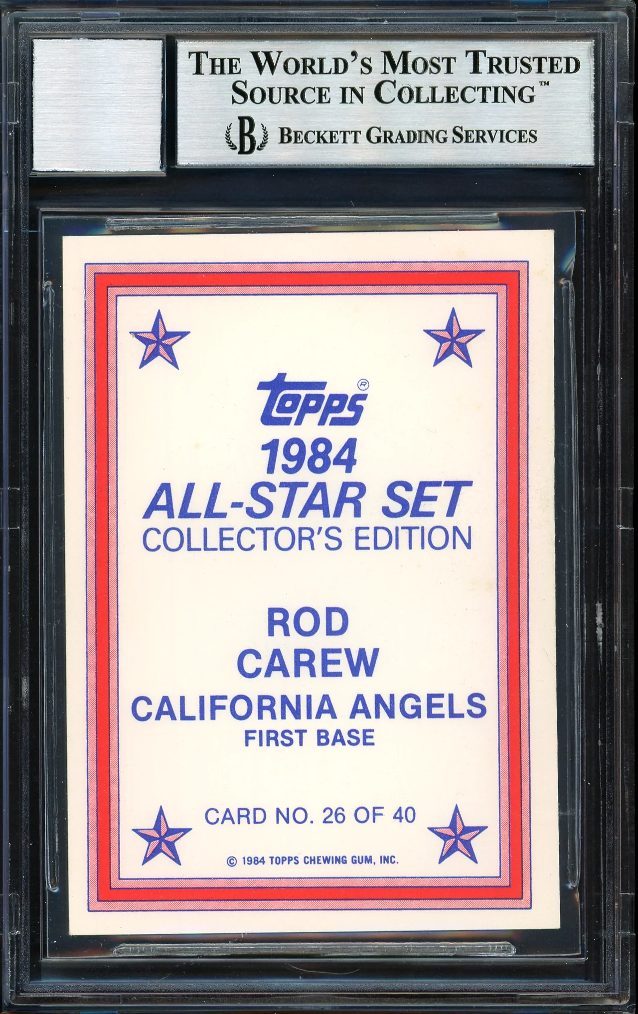 Rod Carew Autographed 1984 Topps All Star Set Card #26 California Angels Auto Grade 10 Beckett BAS #12510581 - Image 2
