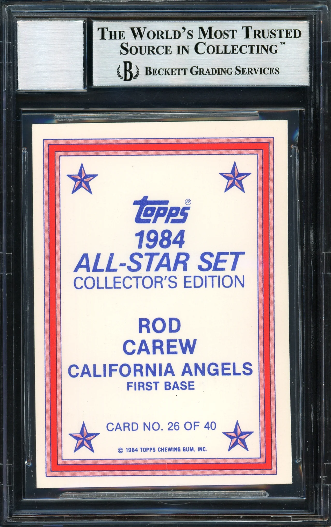 Rod Carew Autographed 1984 Topps All Star Set Card #26 California Angels Auto Grade 10 Beckett BAS #12510583 - Image 2