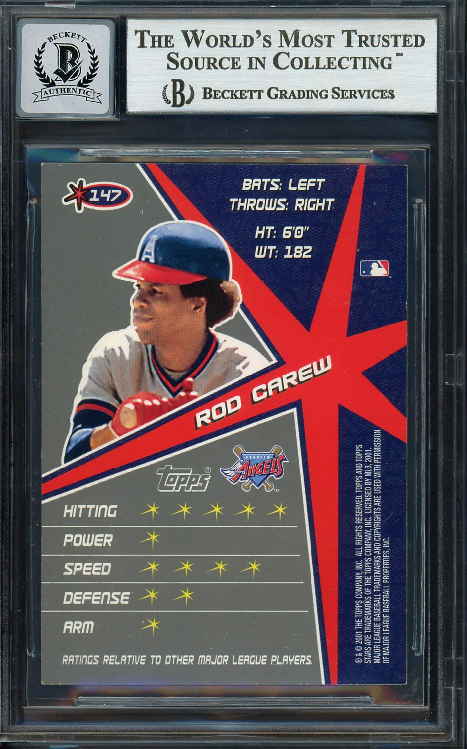 Rod Carew Autographed 2001 Topps Stars Card #147 California Angels Auto Grade Gem Mint 10 Beckett BAS #12751715 - Image 2