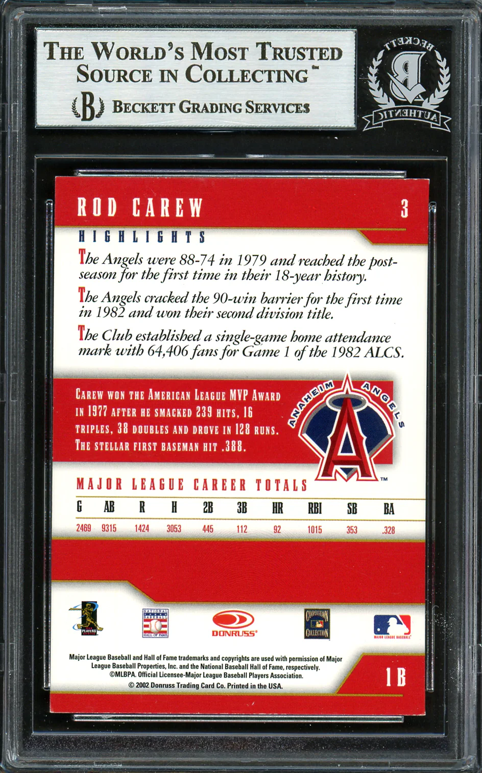Rod Carew Autographed 2002 Donruss Team Heroes Card #3 California Angels Beckett BAS #12754113 - Image 2