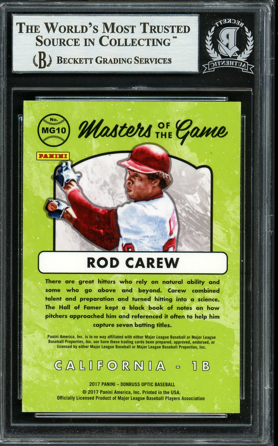 Rod Carew Autographed 2017 Donruss Optic Masters of the Game Card #MG10 California Angels Beckett BAS #12754462 - Image 2