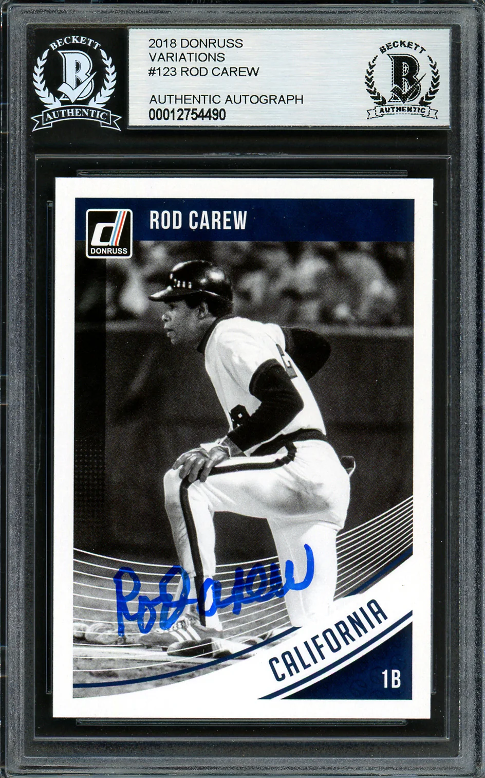 Rod Carew Autographed 2018 Donruss Black & White Card #123 Minnesota Twins Beckett BAS #12754490