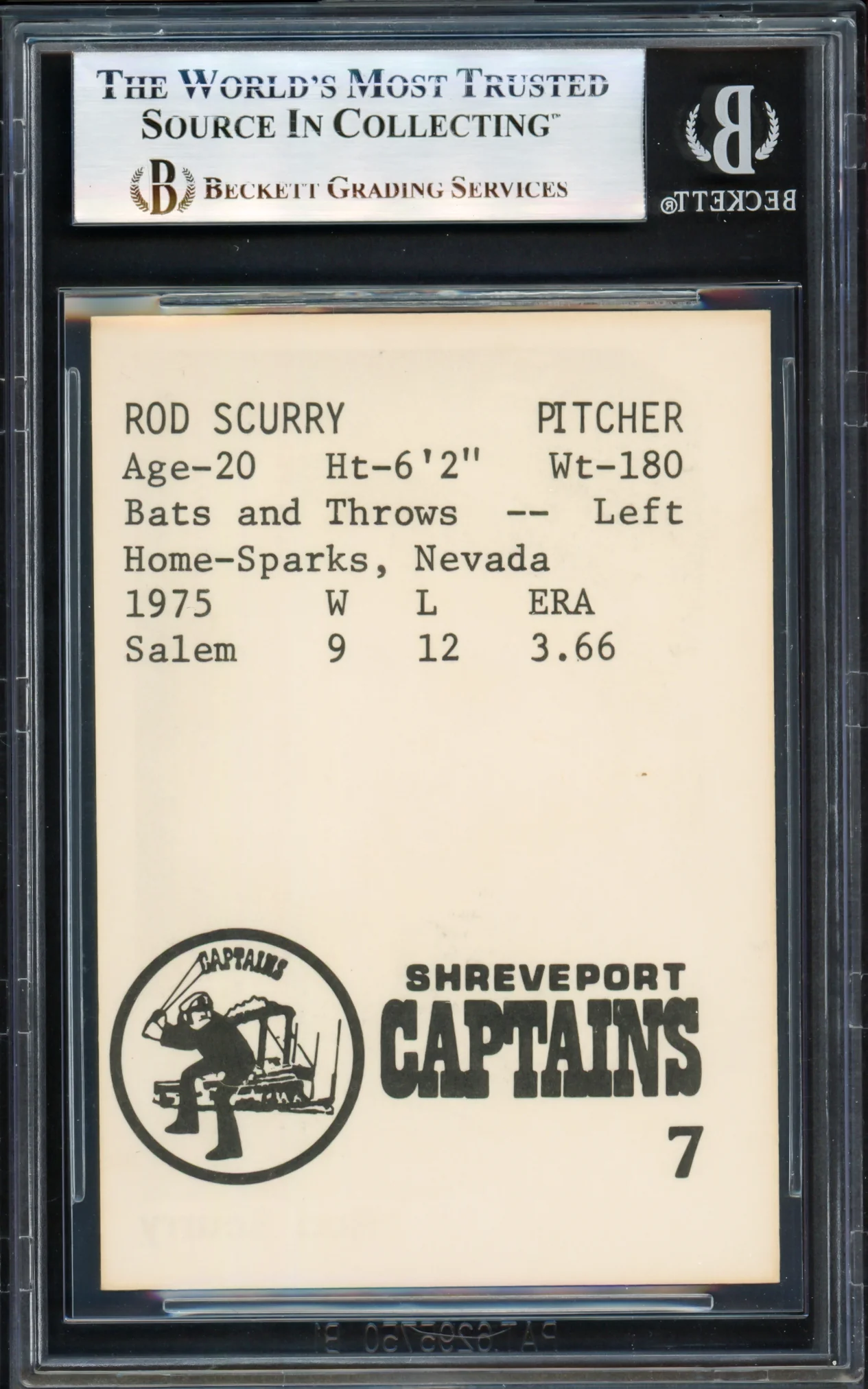 Rod Scurry Autographed 1976 TCMA Rookie Card #7 Shreveport Captains Beckett BAS #17069730 - Image 2
