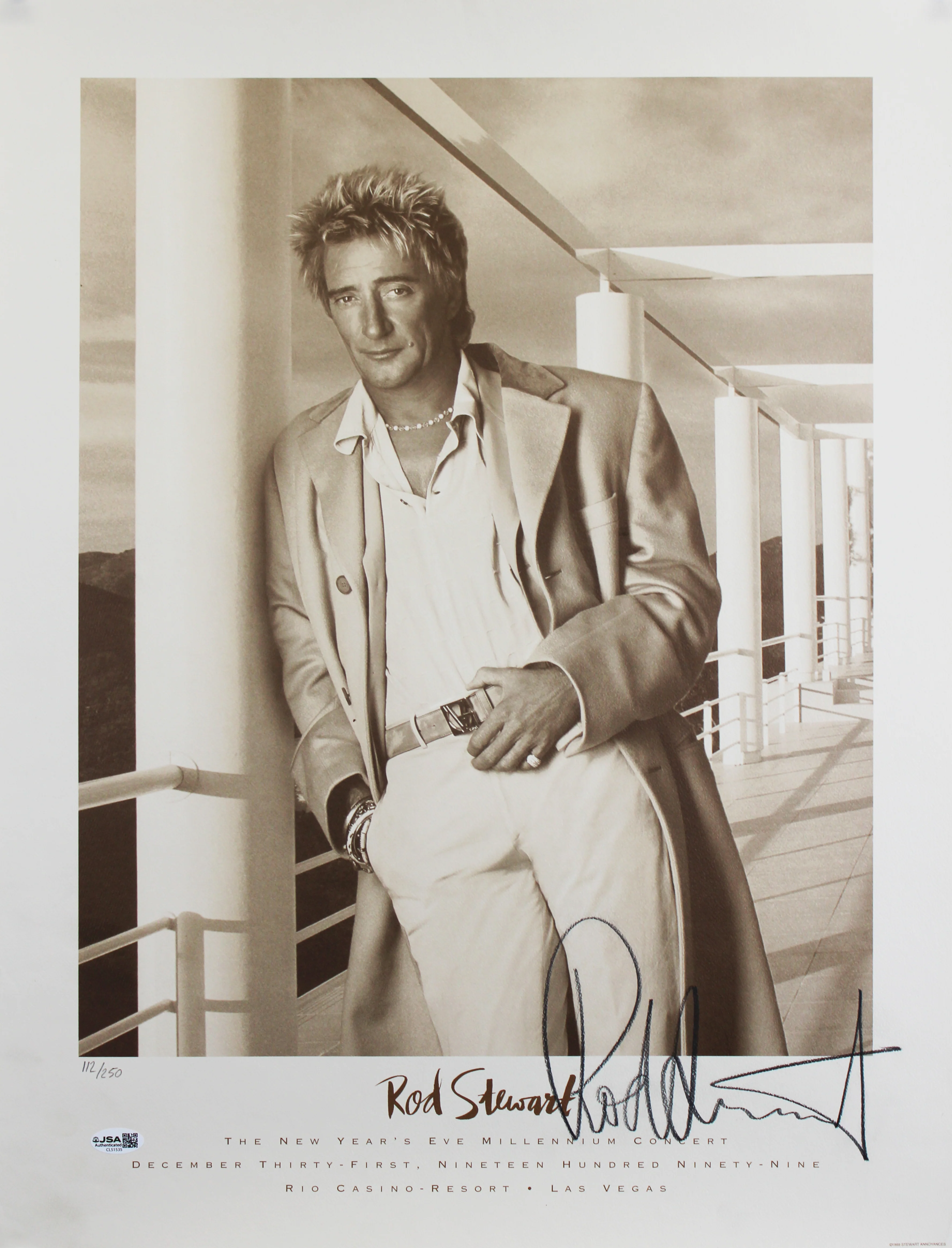Rod Stewart Signed NYE 1999 18x24 Concert Poster LE #112/250 JSA #CL51535 - Image 2