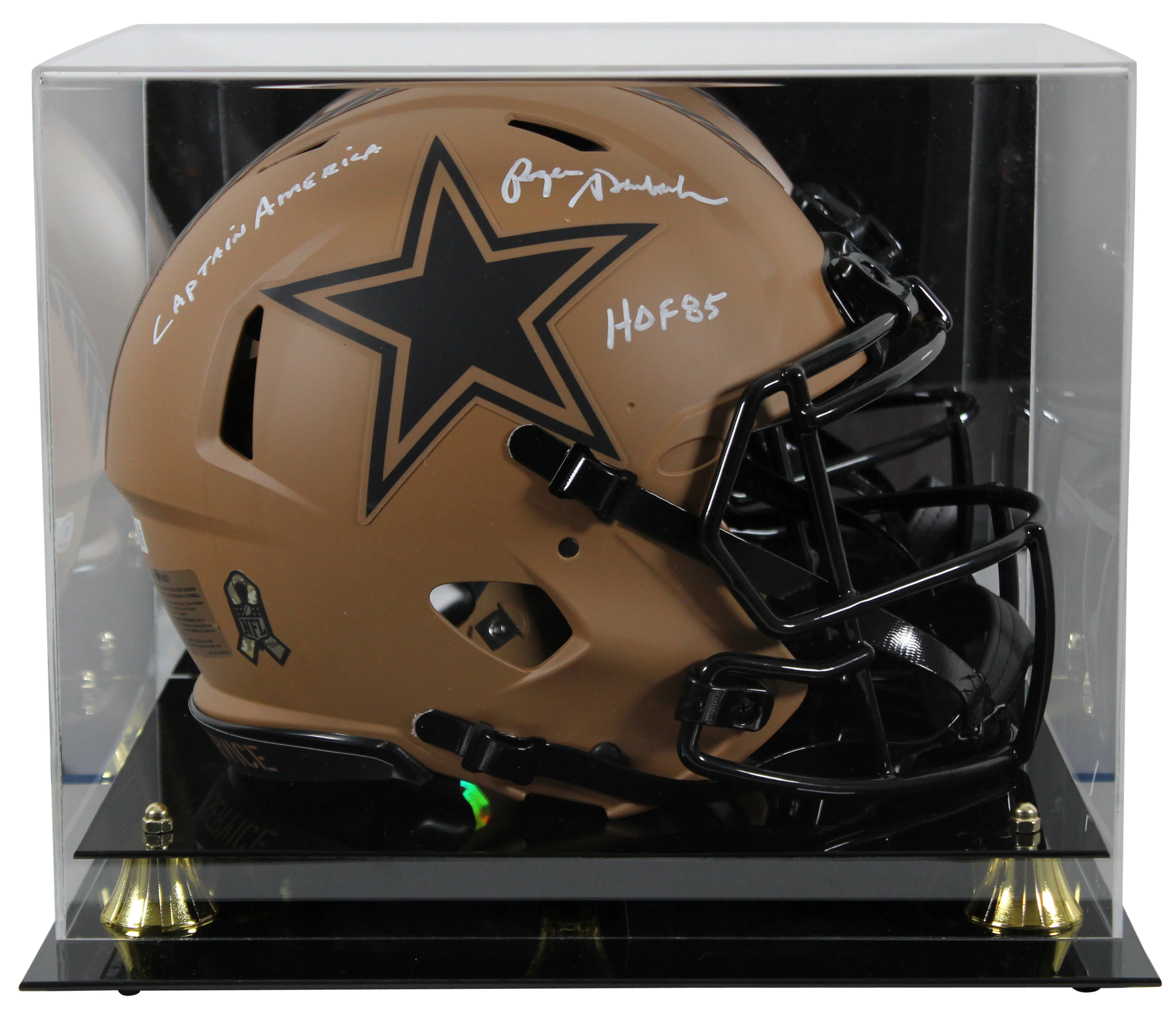Roger Staubach "2x Insc" Signed STS II F/S Speed Proline Helmet w/ Case BAS Wit - Image 2