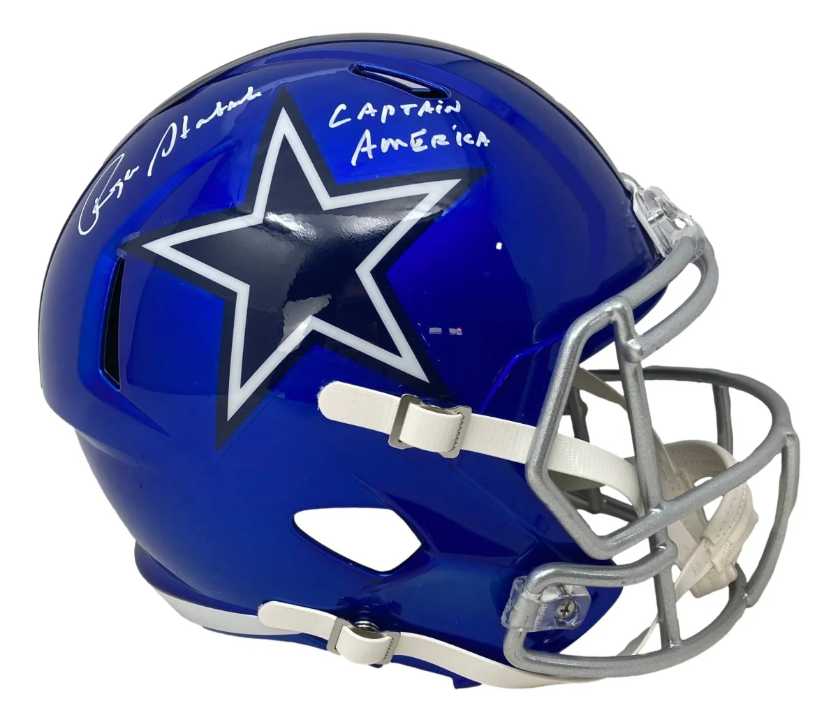 Roger Staubach Signed Cowboys FS Flash Replica Speed Helmet Captain America BAS - Image 5