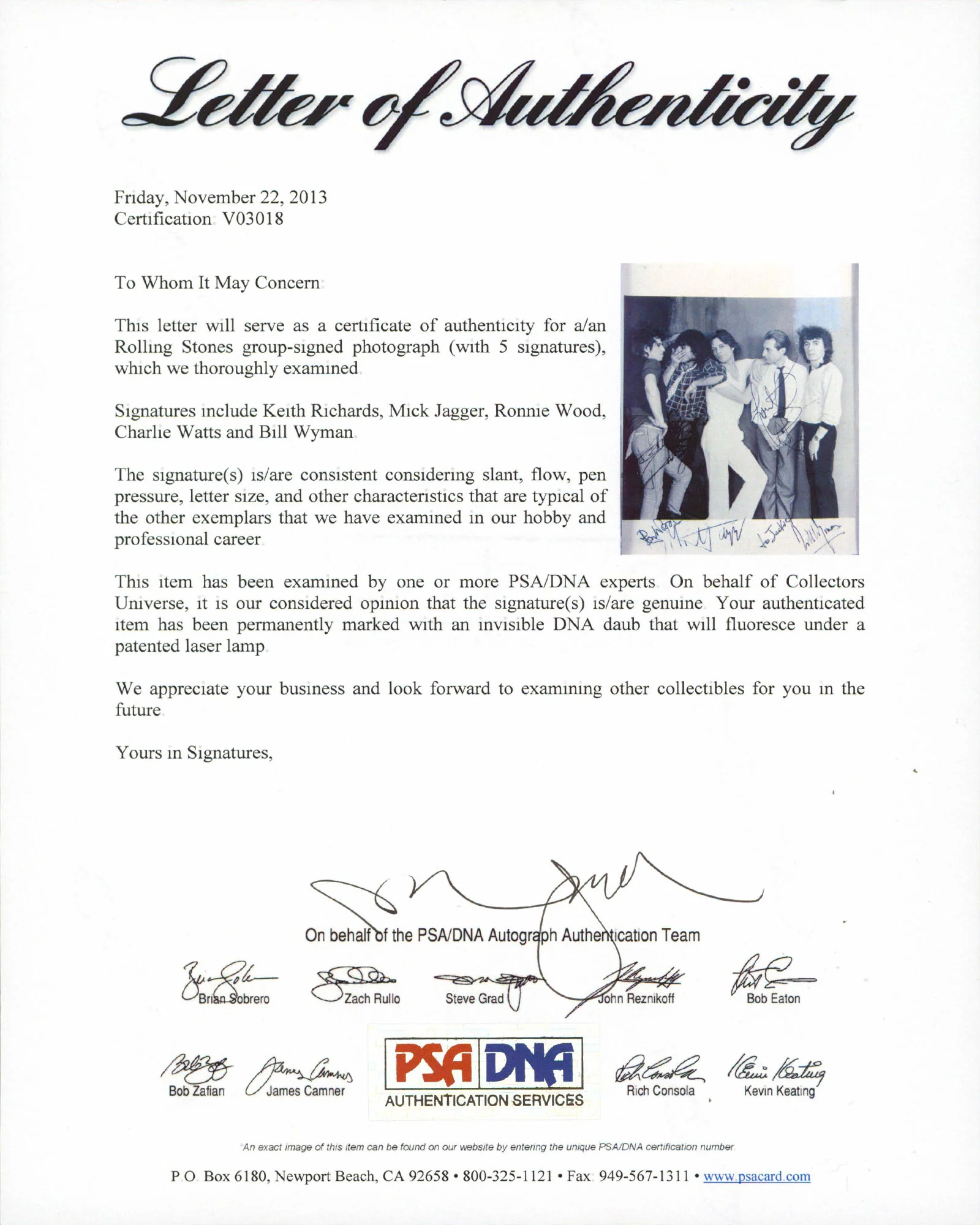Rolling Stones (5) Richard, Jagger Authentic Signed 8x10 Photo PSA/DNA #V03018 - Image 4