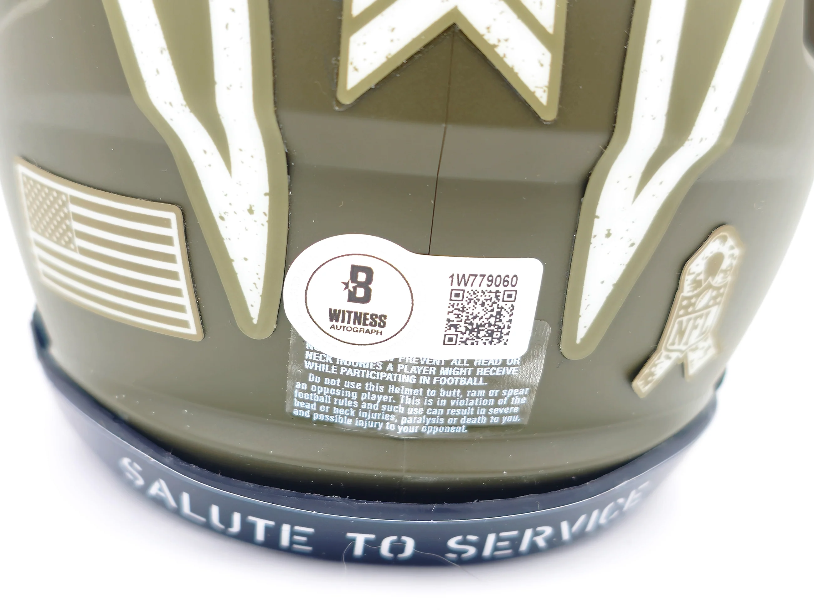 Ron Mix Autographed San Diego Chargers Army Green Salute to Service Speed Mini Helmet "HOF 1979" Beckett BAS Witness Stock #230075 - Image 5