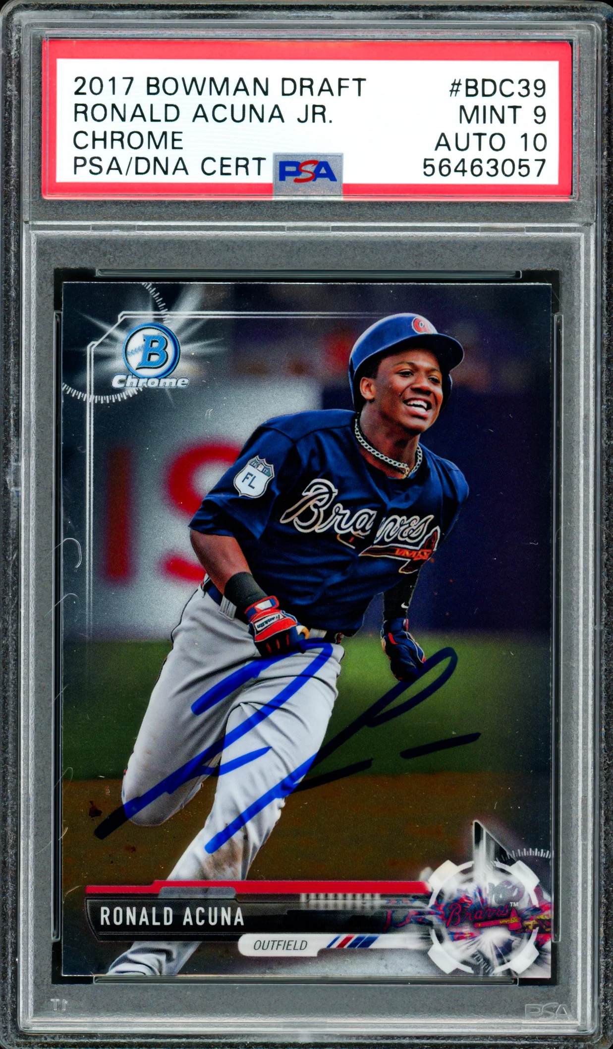 Ronald Acuna Jr. Autographed 2017 Bowman Draft Chrome Rookie Card #BDC39 Atlanta Braves PSA 9 Auto Grade Gem Mint 10 PSA/DNA #56463057