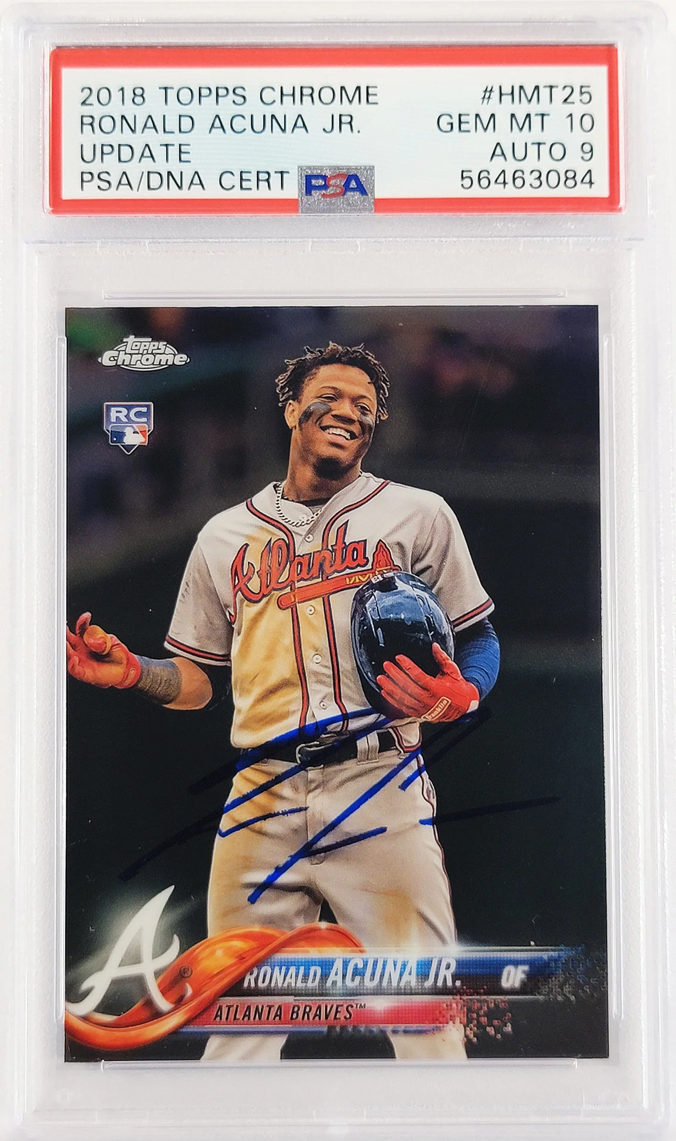 Ronald Acuna Jr. Autographed 2018 Topps Chrome Update Rookie Card #HMT25 Atlanta Braves PSA 10 Auto Grade Mint 9 PSA/DNA #56463084 - Image 2