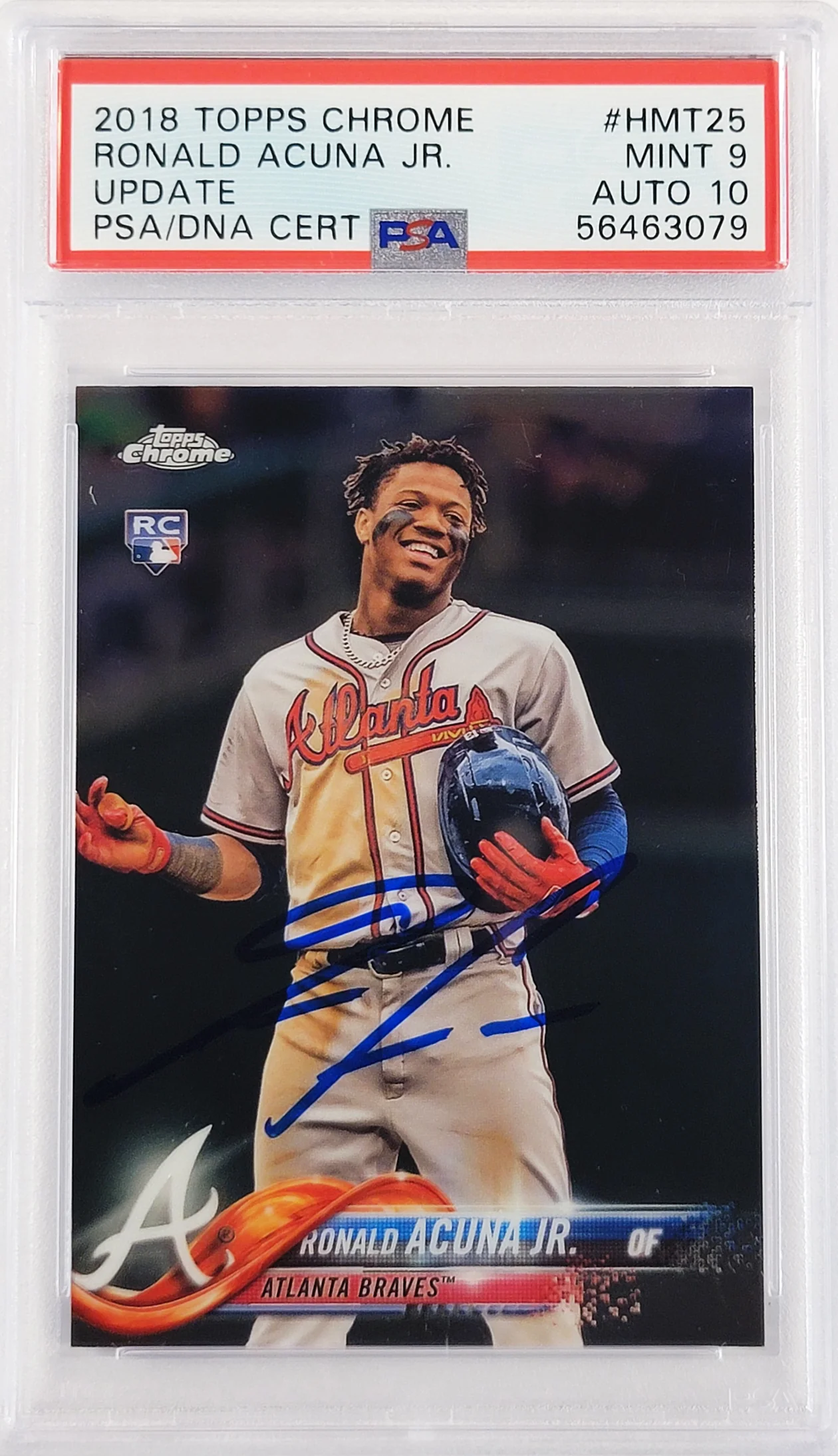 Ronald Acuna Jr. Autographed 2018 Topps Chrome Update Rookie Card #HMT25 Atlanta Braves PSA 9 Auto Grade Gem Mint 10 PSA/DNA #56463079 - Image 2