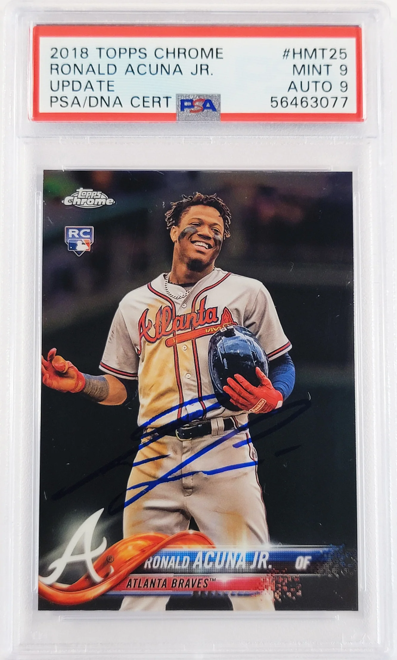 Ronald Acuna Jr. Autographed 2018 Topps Chrome Update Rookie Card #HMT25 Atlanta Braves PSA 9 Auto Grade Mint 9 PSA/DNA #56463077 - Image 2