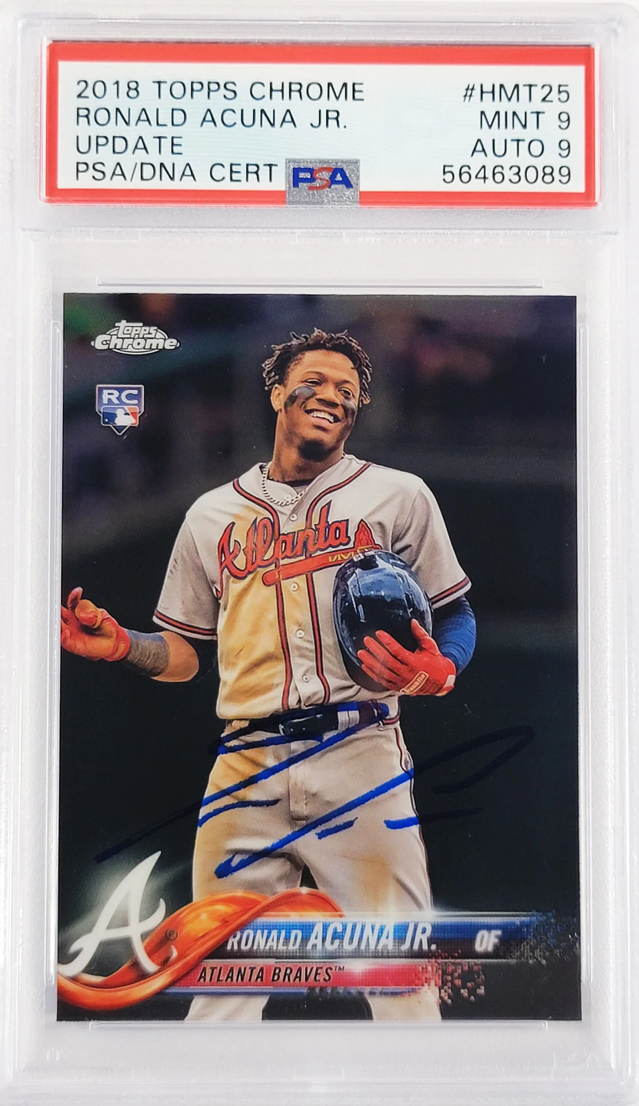 Ronald Acuna Jr. Autographed 2018 Topps Chrome Update Rookie Card #HMT25 Atlanta Braves PSA 9 Auto Grade Mint 9 PSA/DNA #56463089 - Image 2