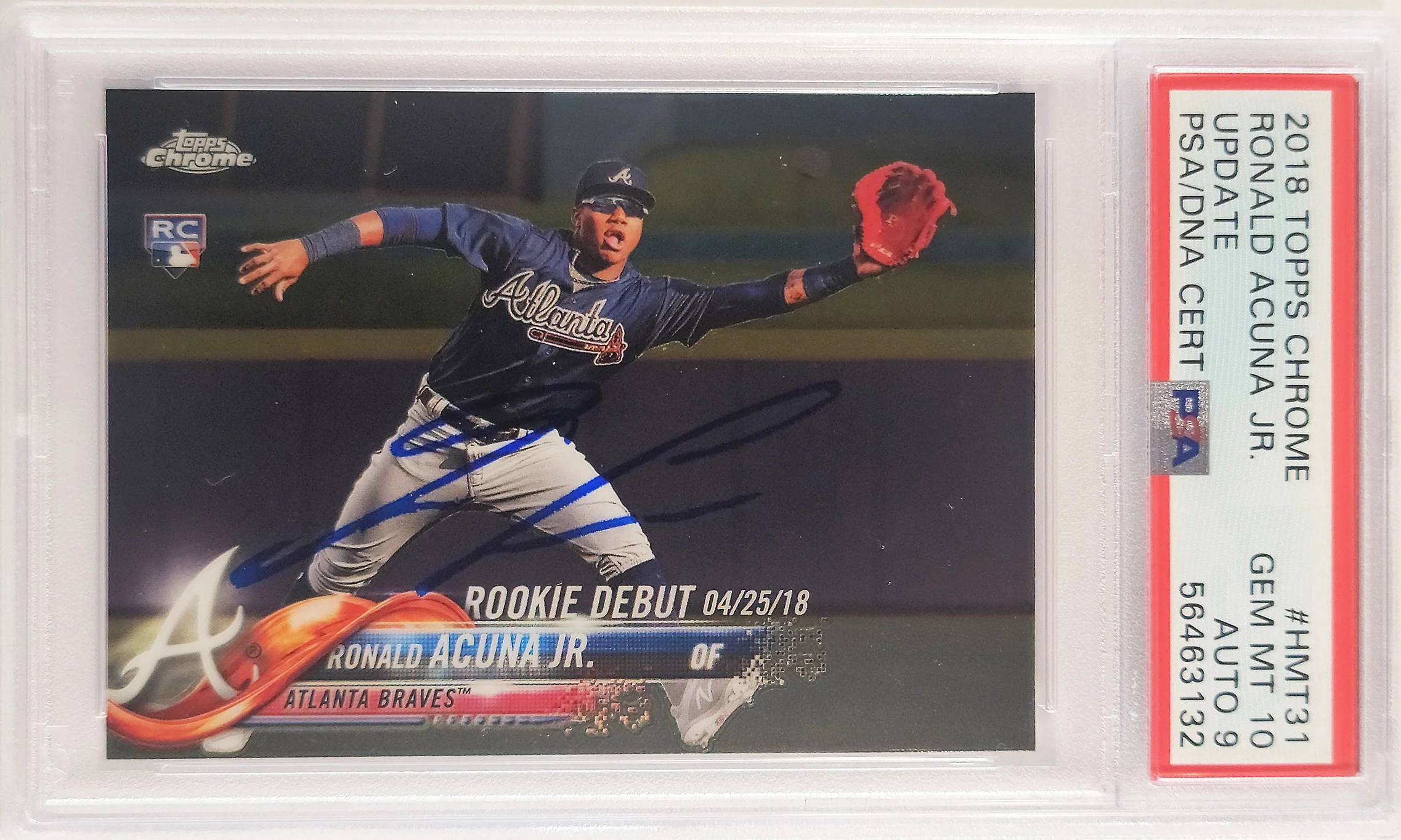 Ronald Acuna Jr. Autographed 2018 Topps Chrome Update Rookie Card #HMT31 Atlanta Braves PSA 10 Auto Grade Mint 9 PSA/DNA #56463132 - Image 2