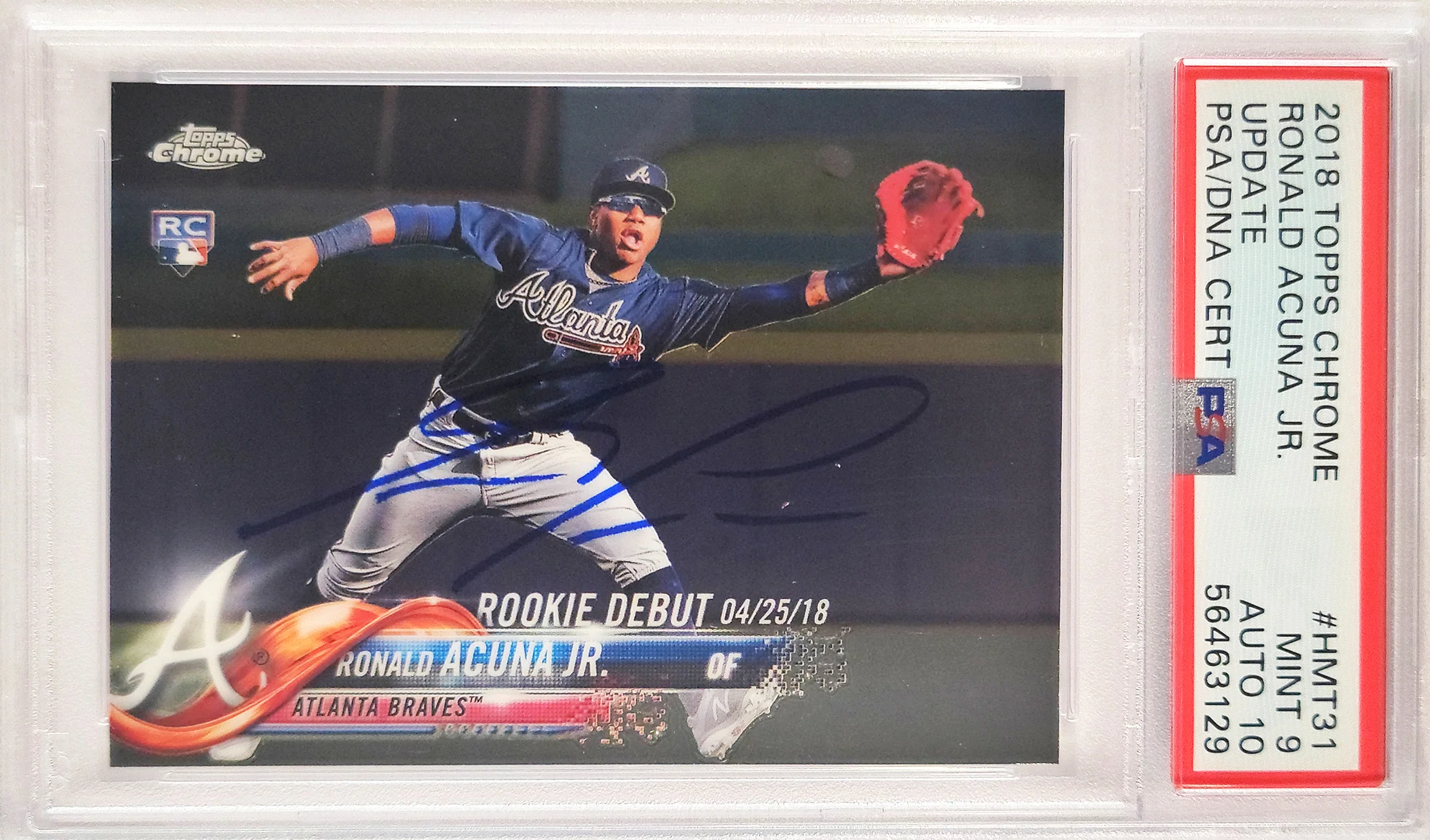 Ronald Acuna Jr. Autographed 2018 Topps Chrome Update Rookie Card #HMT31 Atlanta Braves PSA 9 Auto Grade Gem Mint 10 PSA/DNA #56463129 - Image 2