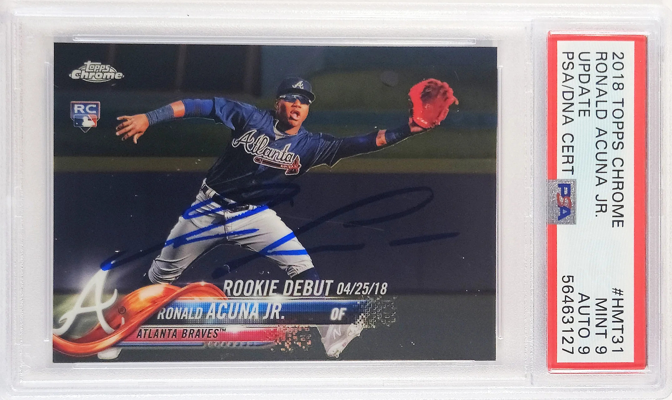 Ronald Acuna Jr. Autographed 2018 Topps Chrome Update Rookie Card #HMT31 Atlanta Braves PSA 9 Auto Grade Mint 9 PSA/DNA #56463127 - Image 2