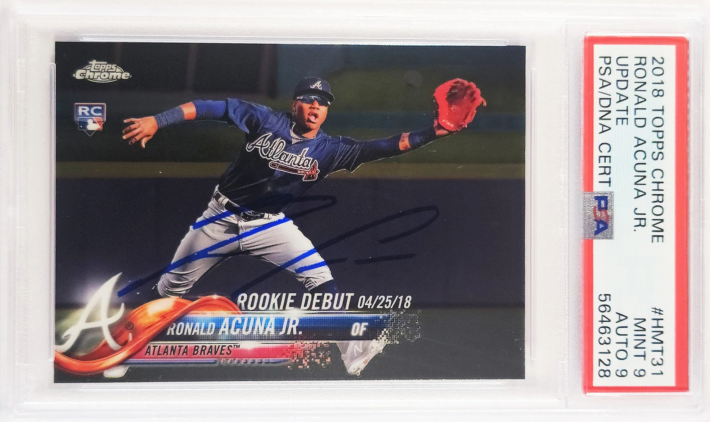 Ronald Acuna Jr. Autographed 2018 Topps Chrome Update Rookie Card #HMT31 Atlanta Braves PSA 9 Auto Grade Mint 9 PSA/DNA #56463128 - Image 2