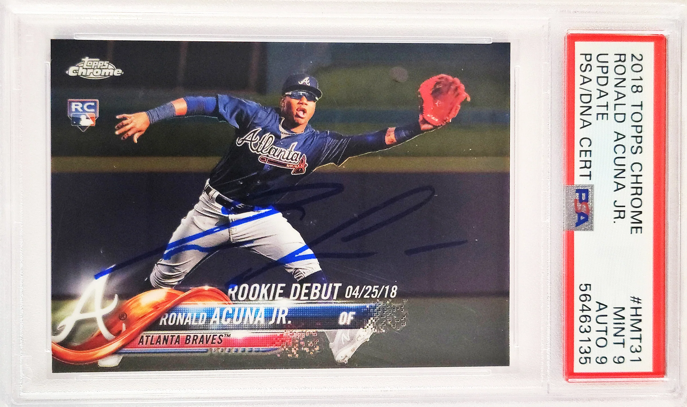 Ronald Acuna Jr. Autographed 2018 Topps Chrome Update Rookie Card #HMT31 Atlanta Braves PSA 9 Auto Grade Mint 9 PSA/DNA #56463135 - Image 2