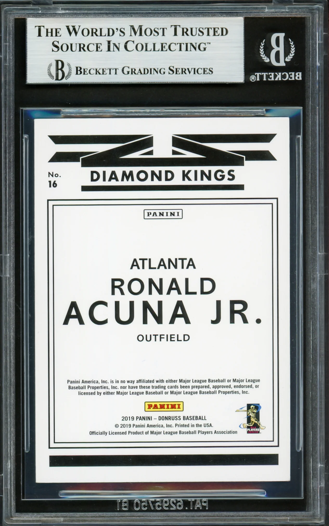 Ronald Acuna Jr. Autographed 2019 Donruss Diamond Kings Card #16 Atlanta Braves Beckett BAS #16710467 - Image 2