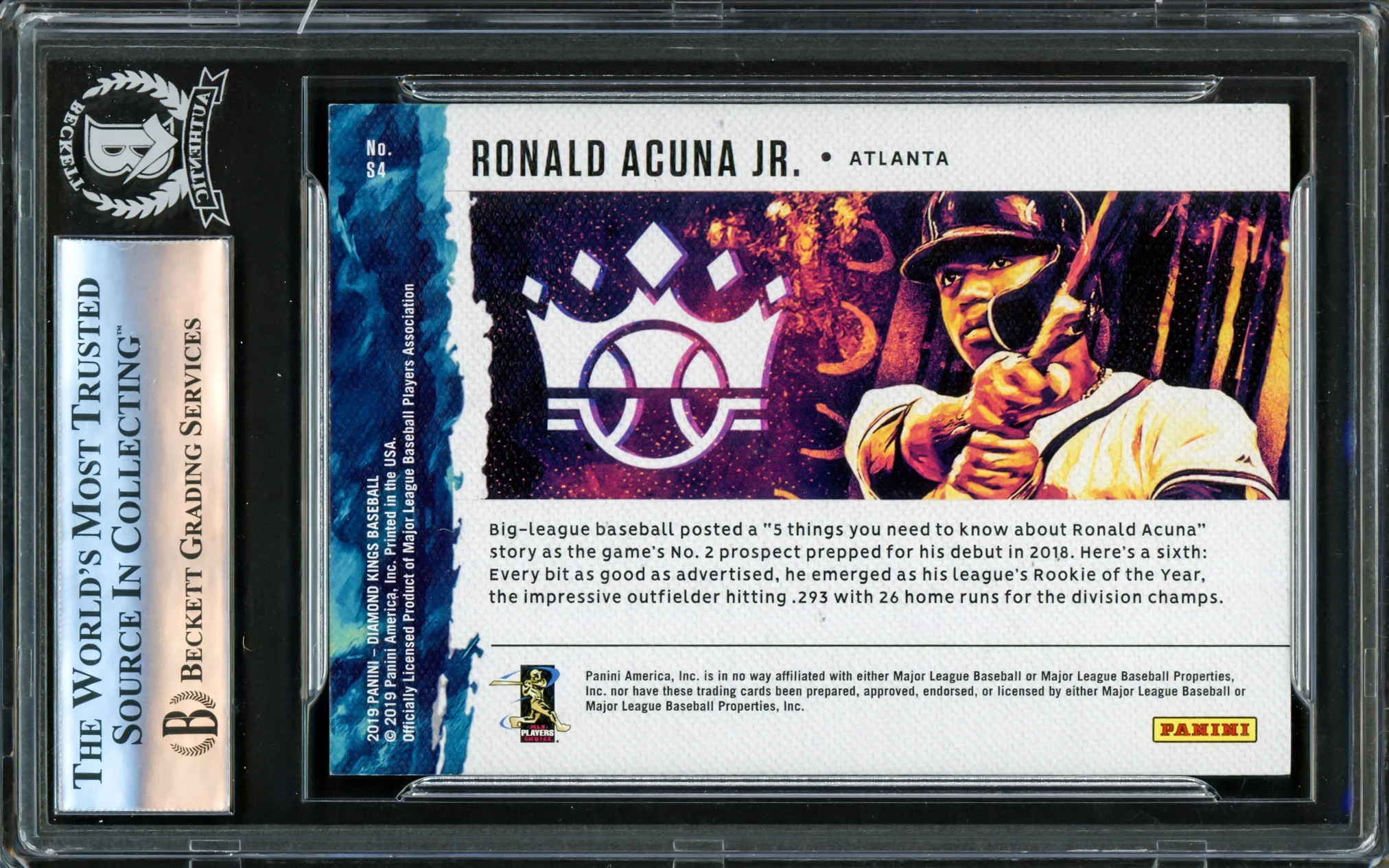 Ronald Acuna Jr. Autographed 2019 Donruss Diamond Kings Squires Card #S4 Atlanta Braves Beckett BAS #16175132 - Image 2