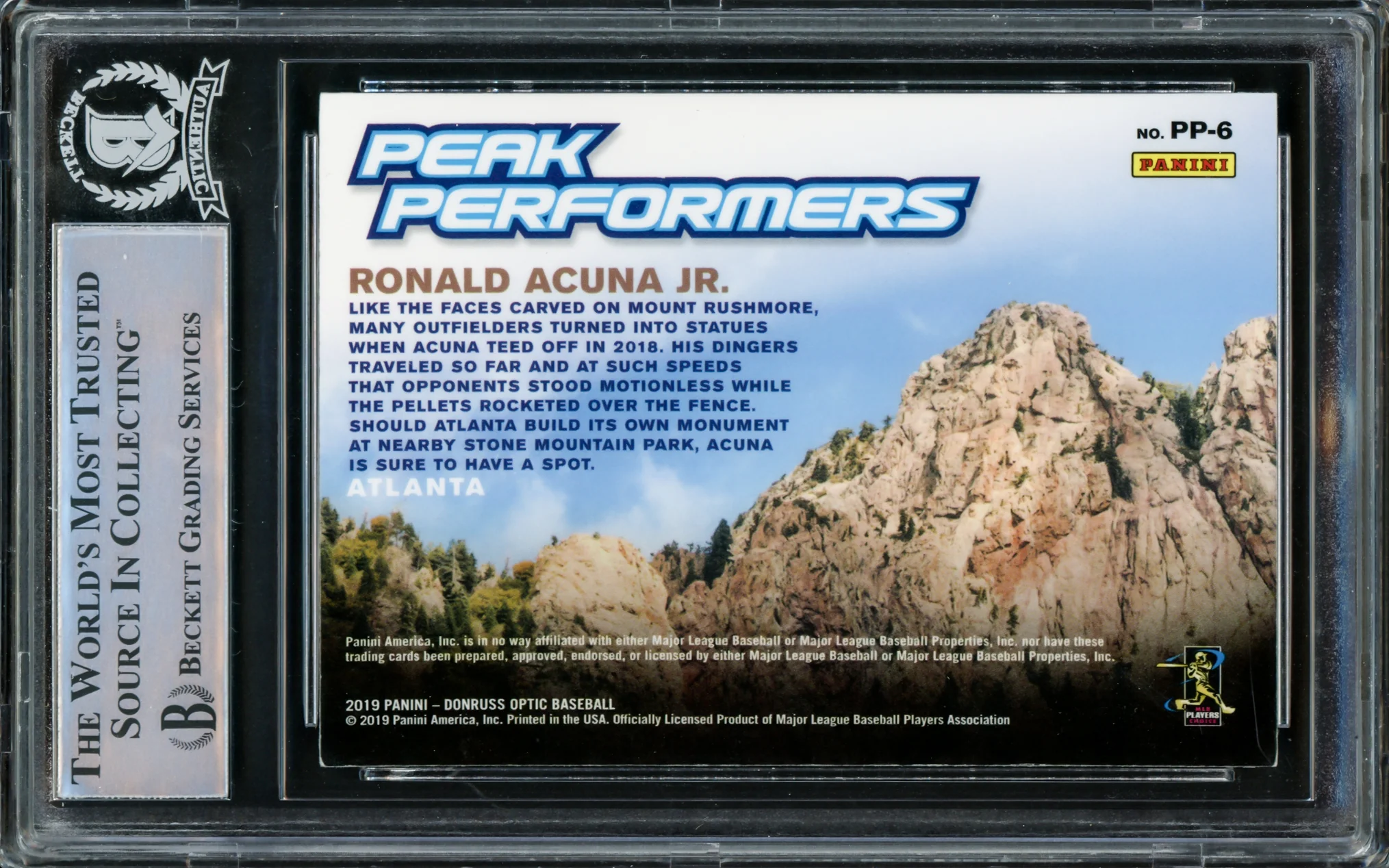 Ronald Acuna Jr. Autographed 2019 Donruss Optic Peak Performers Card #PP-6 Atlanta Braves Beckett BAS #15866419 - Image 2