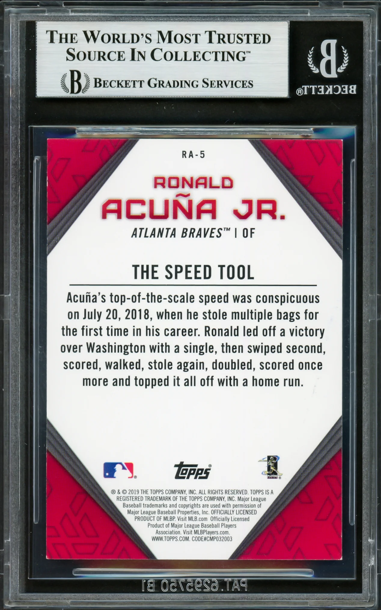 Ronald Acuna Jr. Autographed 2019 Topps Player Highlights Card #RA-5 Atlanta Braves Beckett BAS #16710579 - Image 2