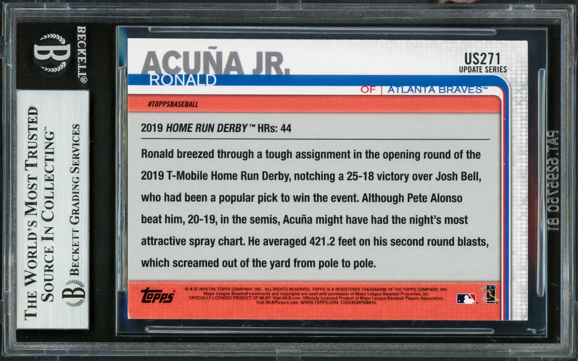 Ronald Acuna Jr. Autographed 2019 Topps Update Card #US271 Atlanta Braves Beckett BAS #16710543 - Image 2