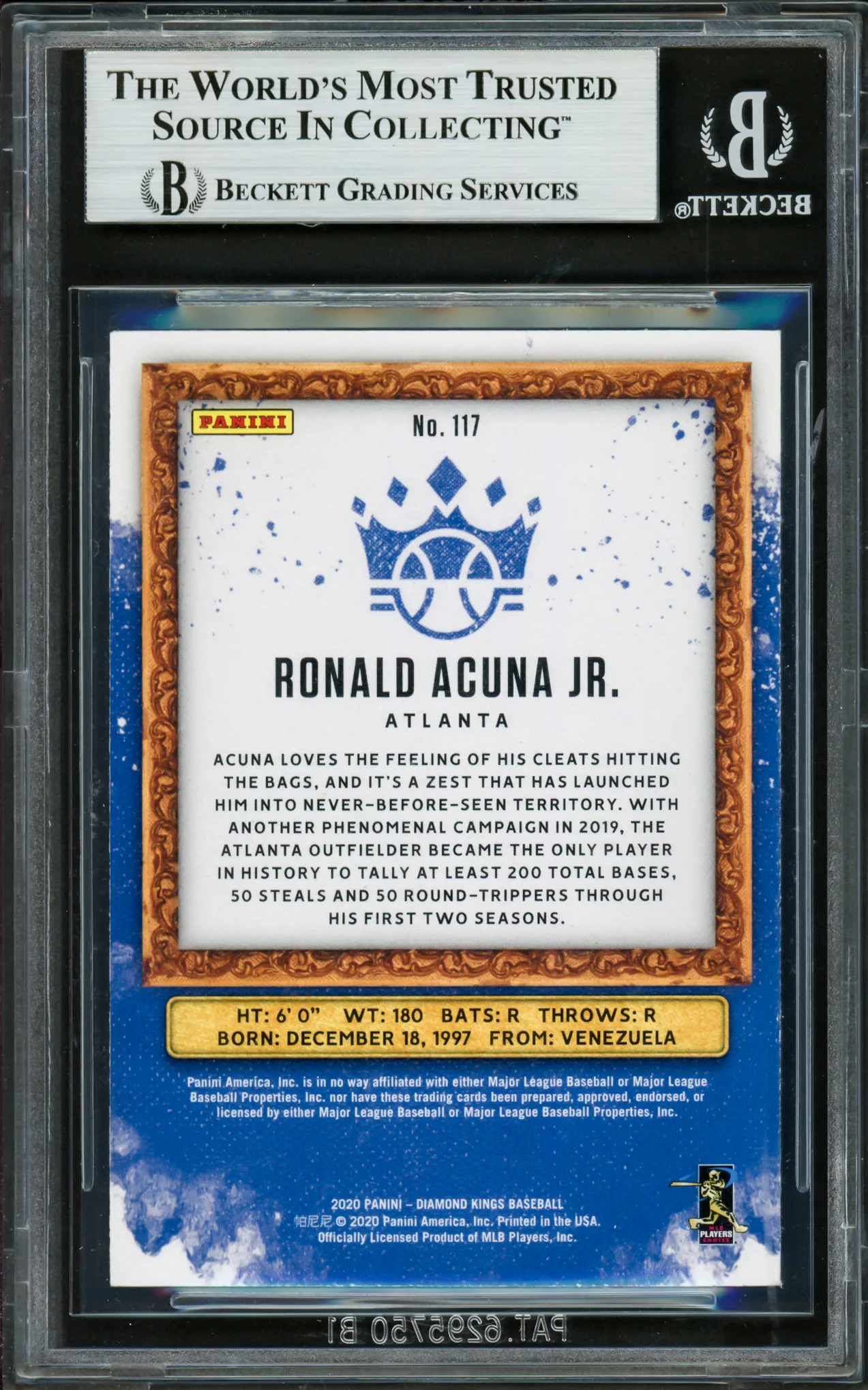 Ronald Acuna Jr. Autographed 2020 Panini Diamond Kings Card #117 Atlanta Braves Beckett BAS #16710823 - Image 2