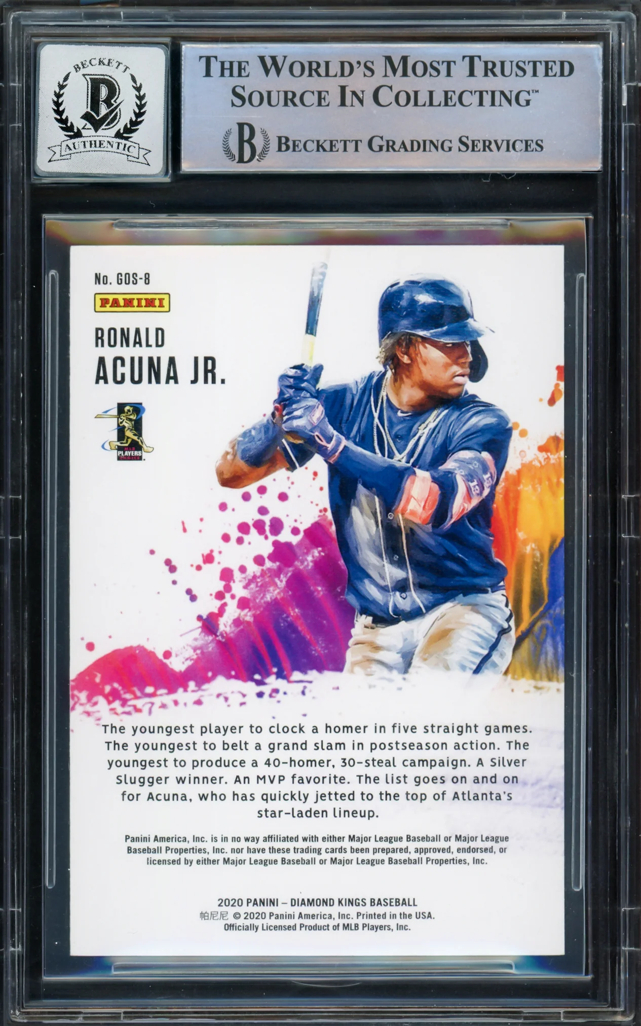 Ronald Acuna Jr. Autographed 2020 Panini Diamond Kings Gallery of Stars Card #GOS8 Atlanta Braves Auto Grade Gem Mint 10 Beckett BAS #16167598 - Image 2