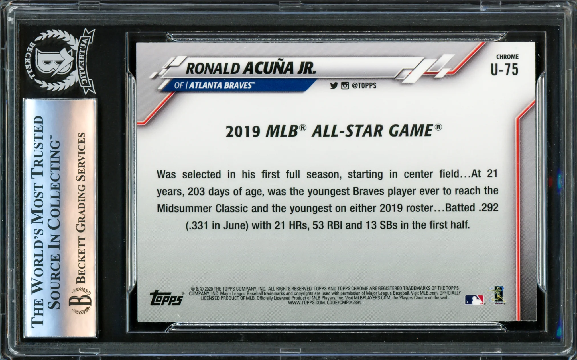 Ronald Acuna Jr. Autographed 2020 Topps Chrome Update Card #U-75 Atlanta Braves Beckett BAS #16175146 - Image 2